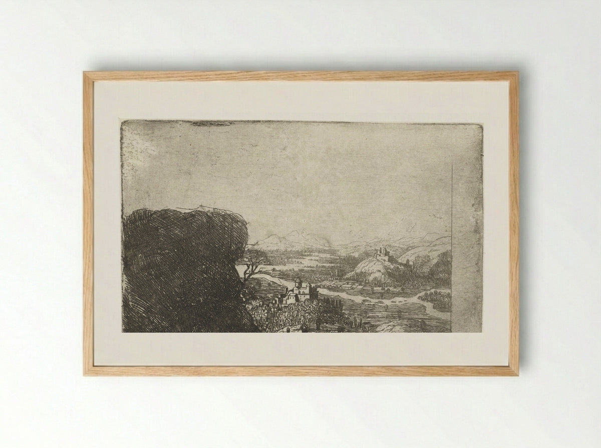 River Landscape with Rock and Two Castles - Jan Ruyscher - Framed Print Wood