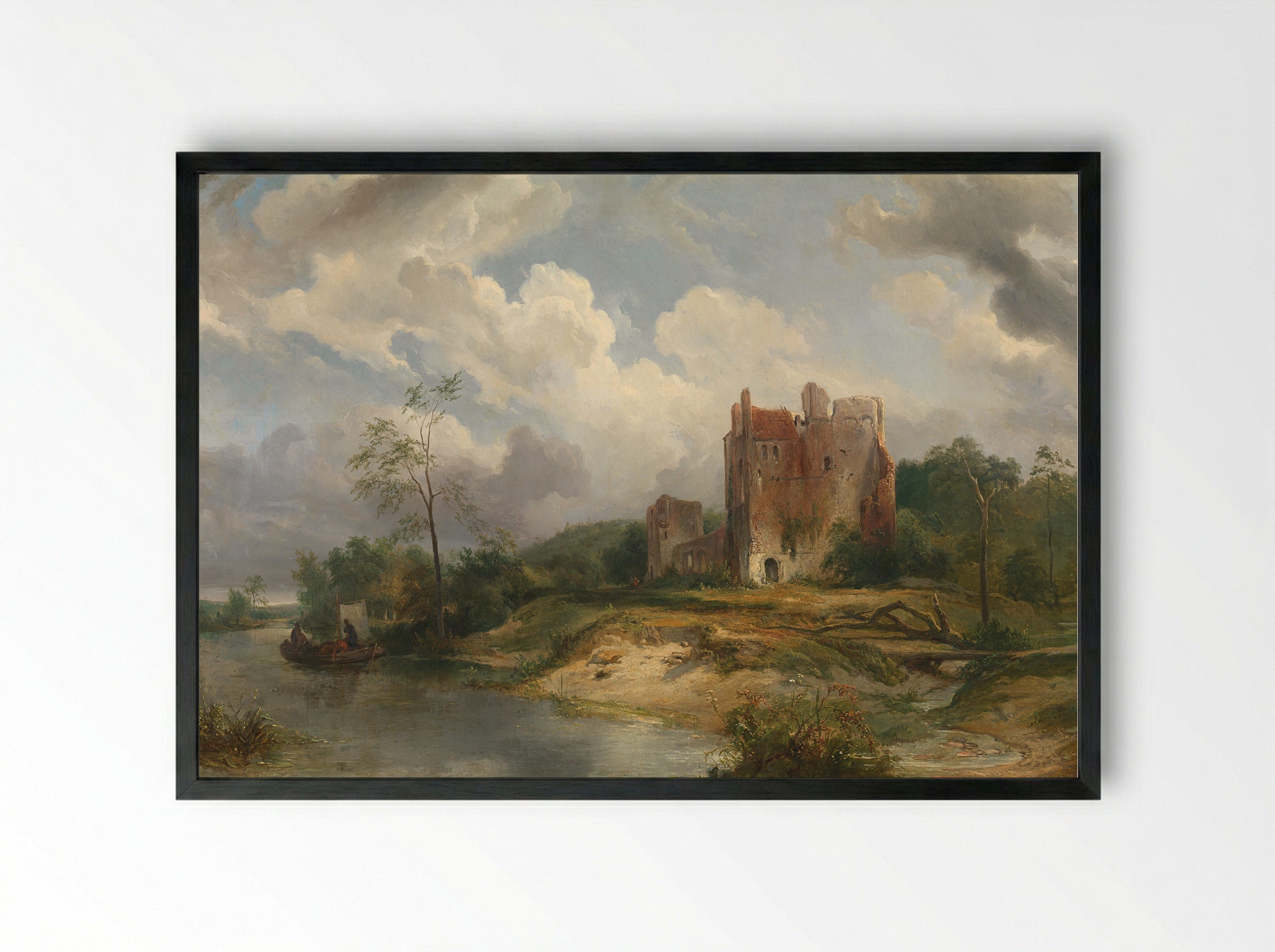 River Landscape with Ruin - Wijnand Nuijen - Framed Print Black