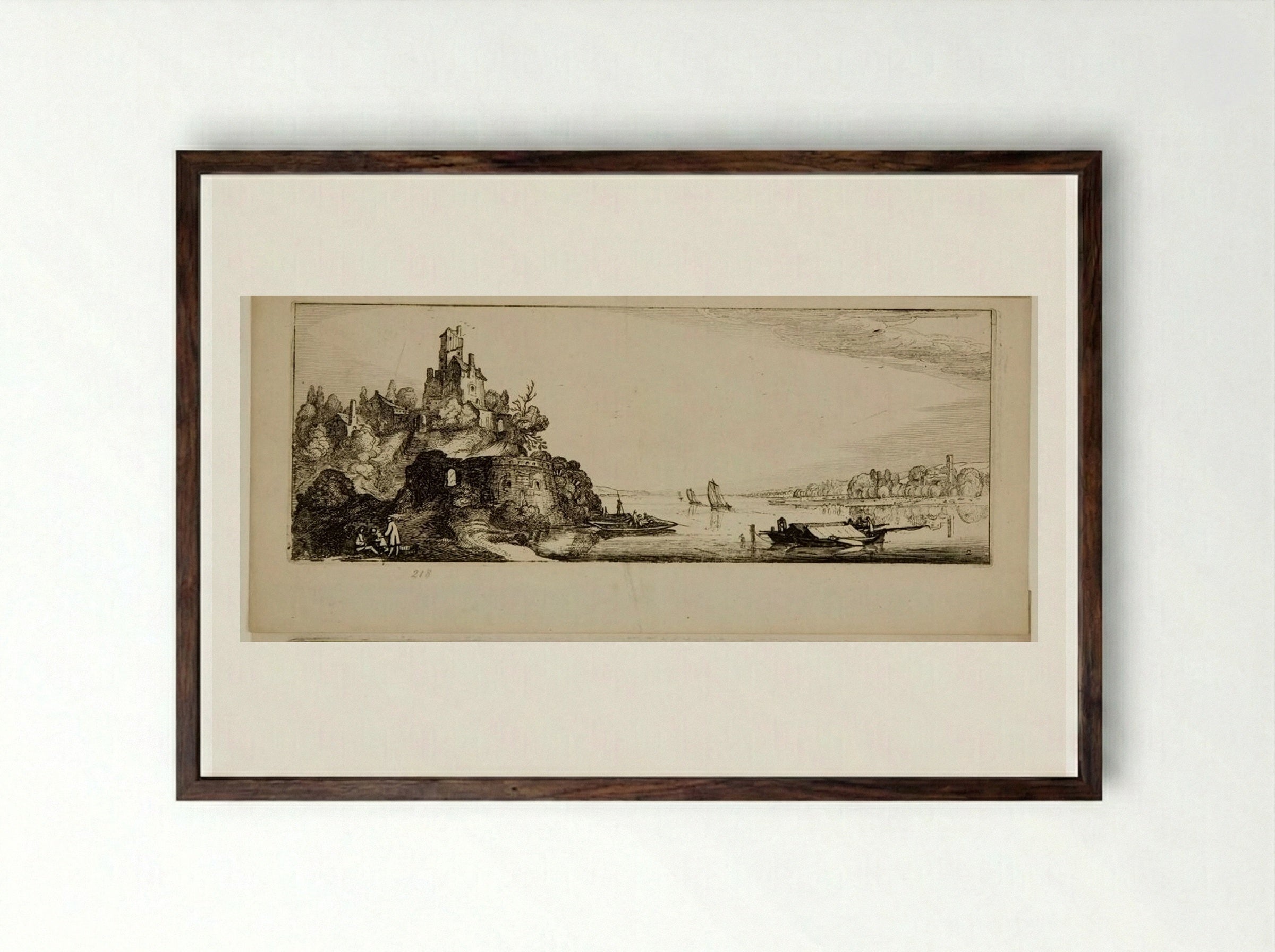 River Landscape with a Castle - Jan van de Velde II - Framed Print Dark Wood
