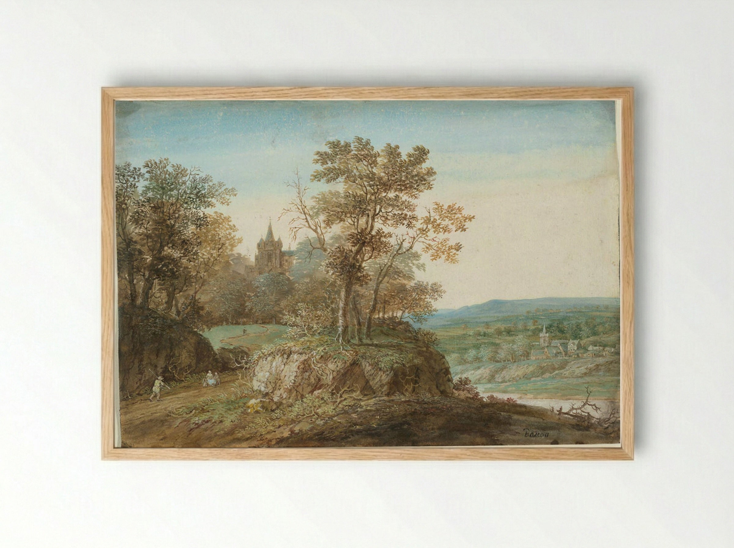 River Landscape with a Church - Gerrit Battem - Framed Print Wood