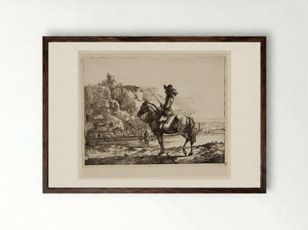 River Landscape with a Horseman - Philips Wouwerman - Framed Print Dark Wood