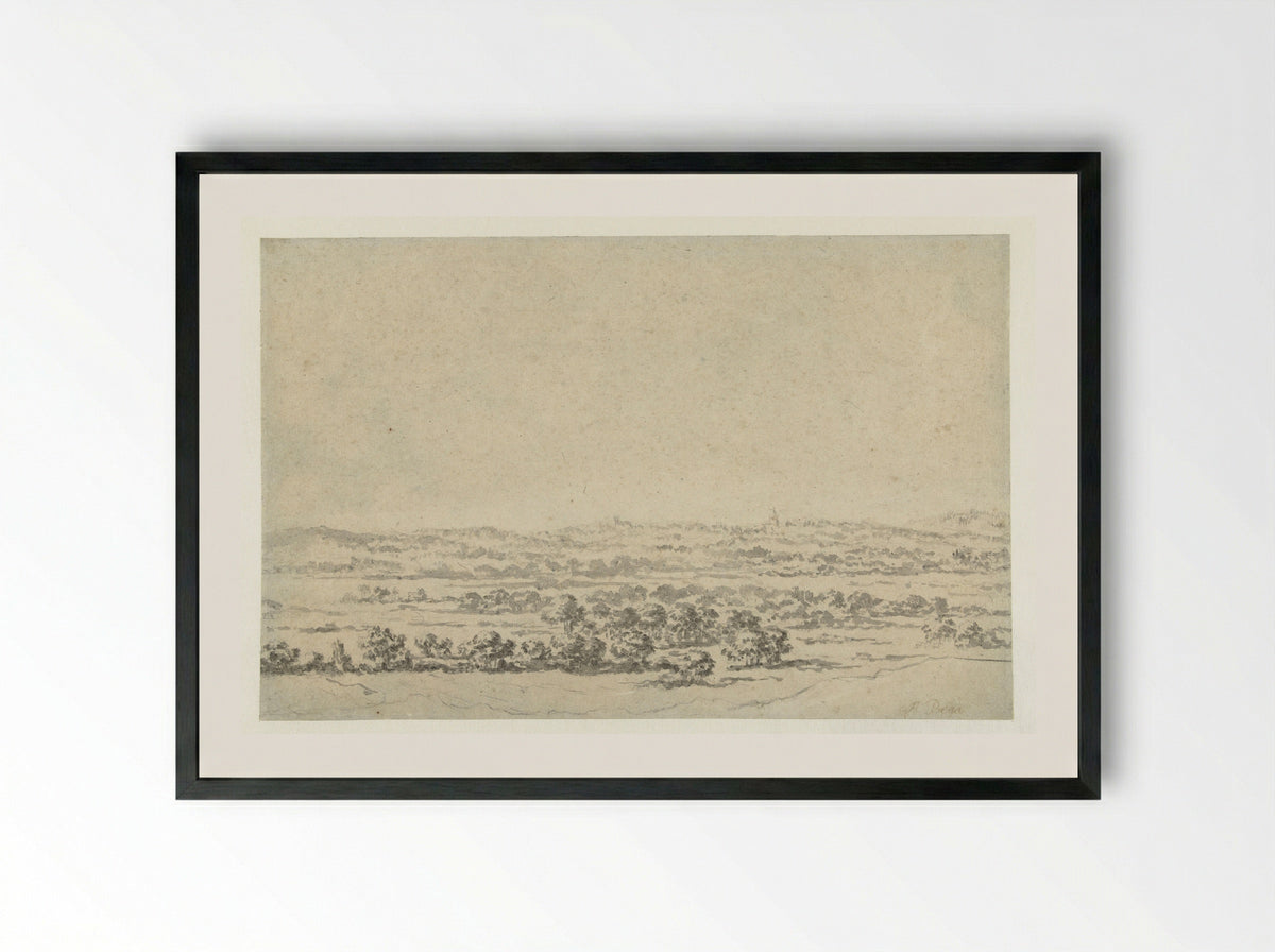 River Landscape with a Tower in the Distance - Abraham Jansz Begeyn - Framed Print Black