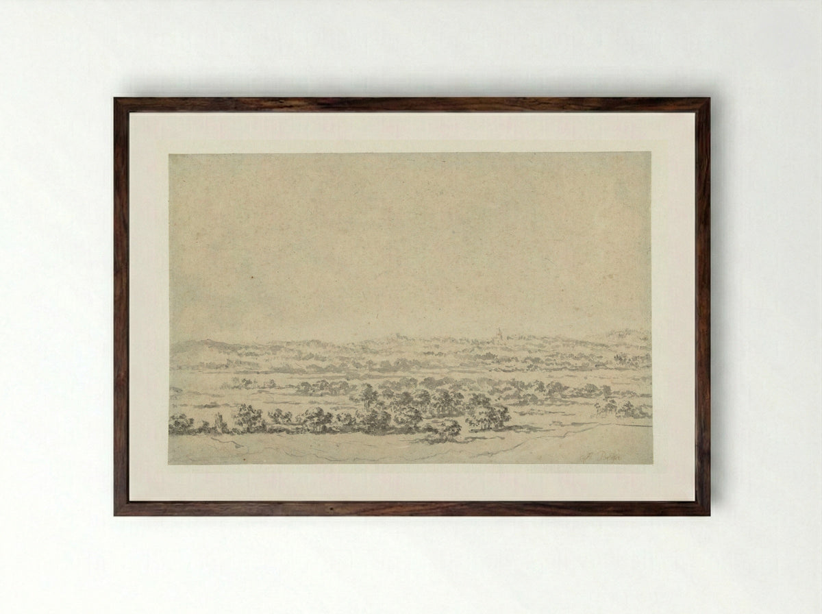 River Landscape with a Tower in the Distance - Abraham Jansz Begeyn - Framed Print Dark Wood