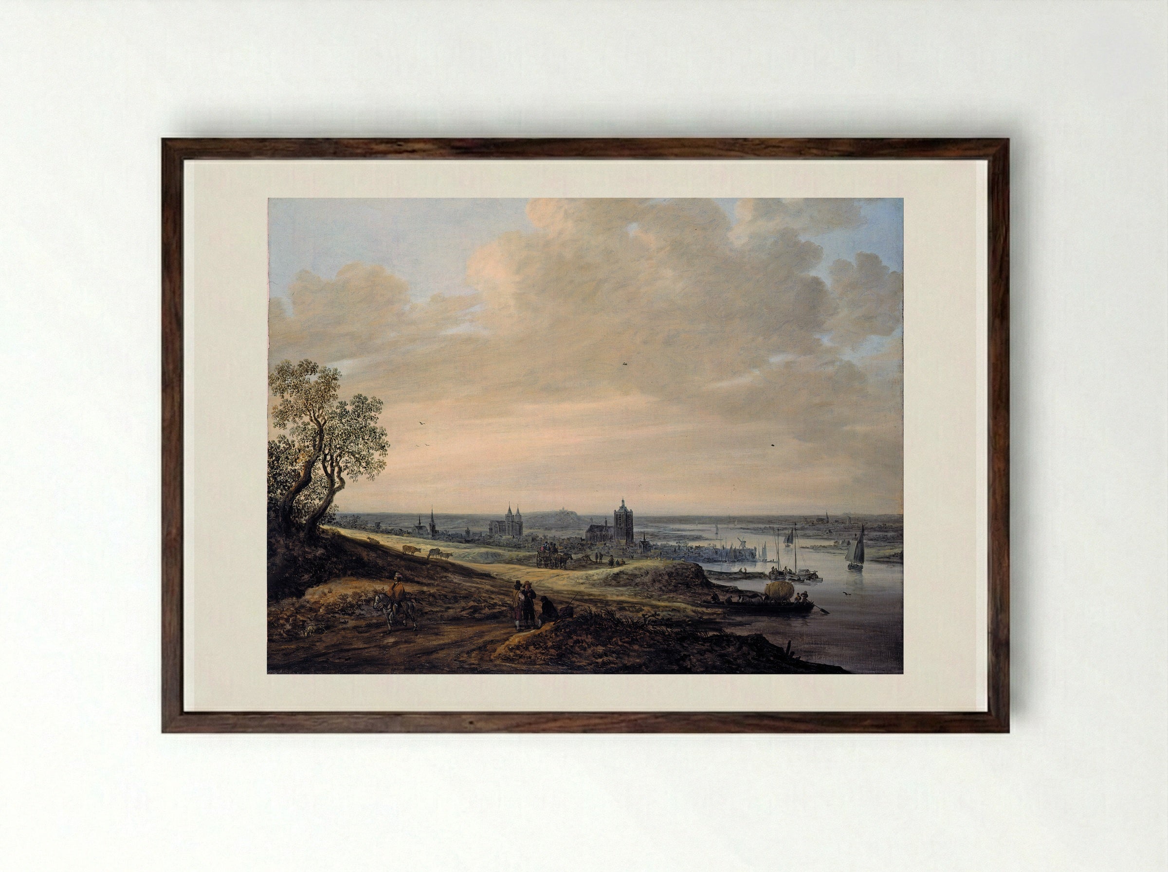 River Landscape with a View of Rhenen - Jan van Goyen - Framed Print Dark Wood