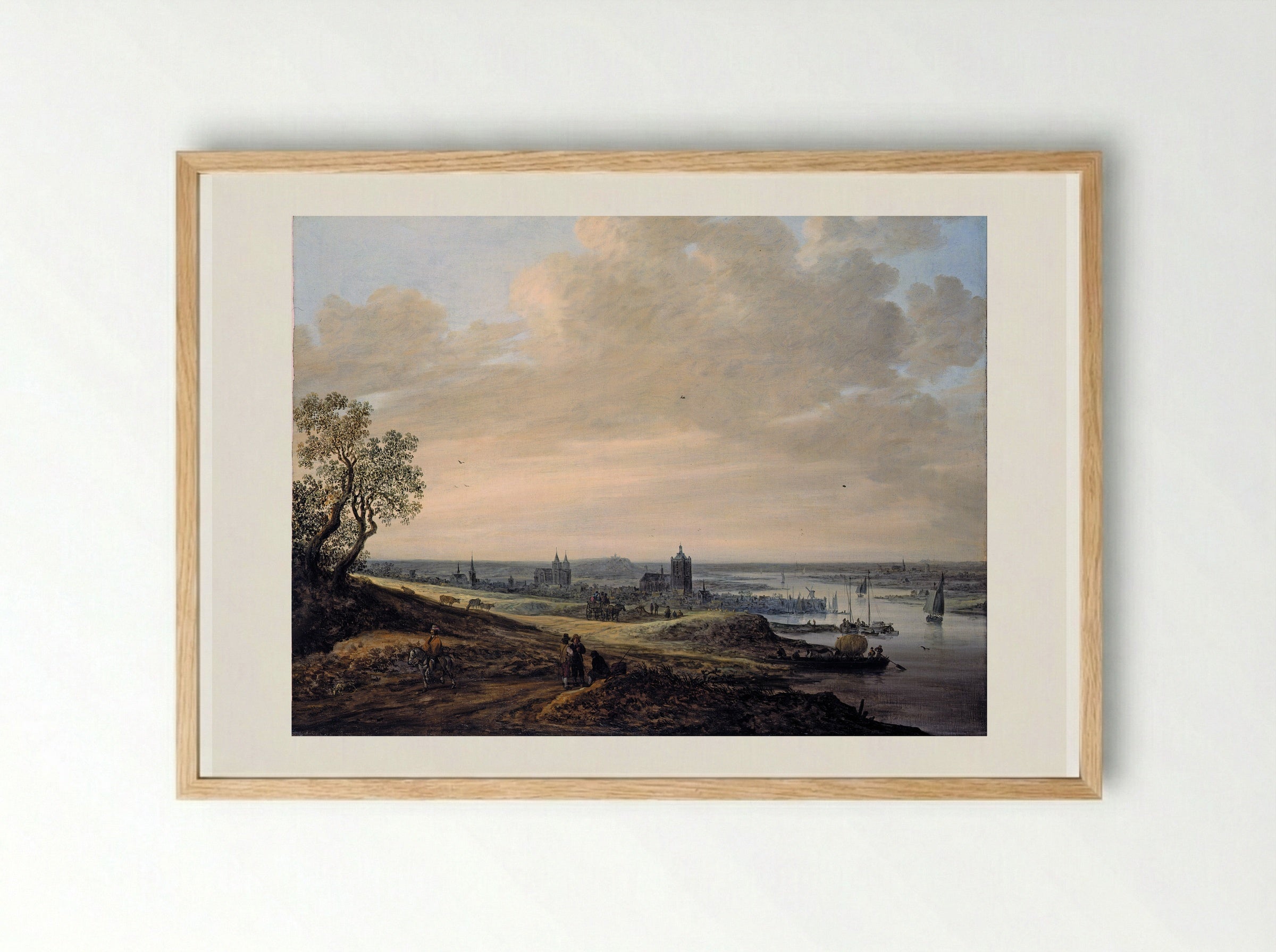 River Landscape with a View of Rhenen - Jan van Goyen - Framed Print Wood