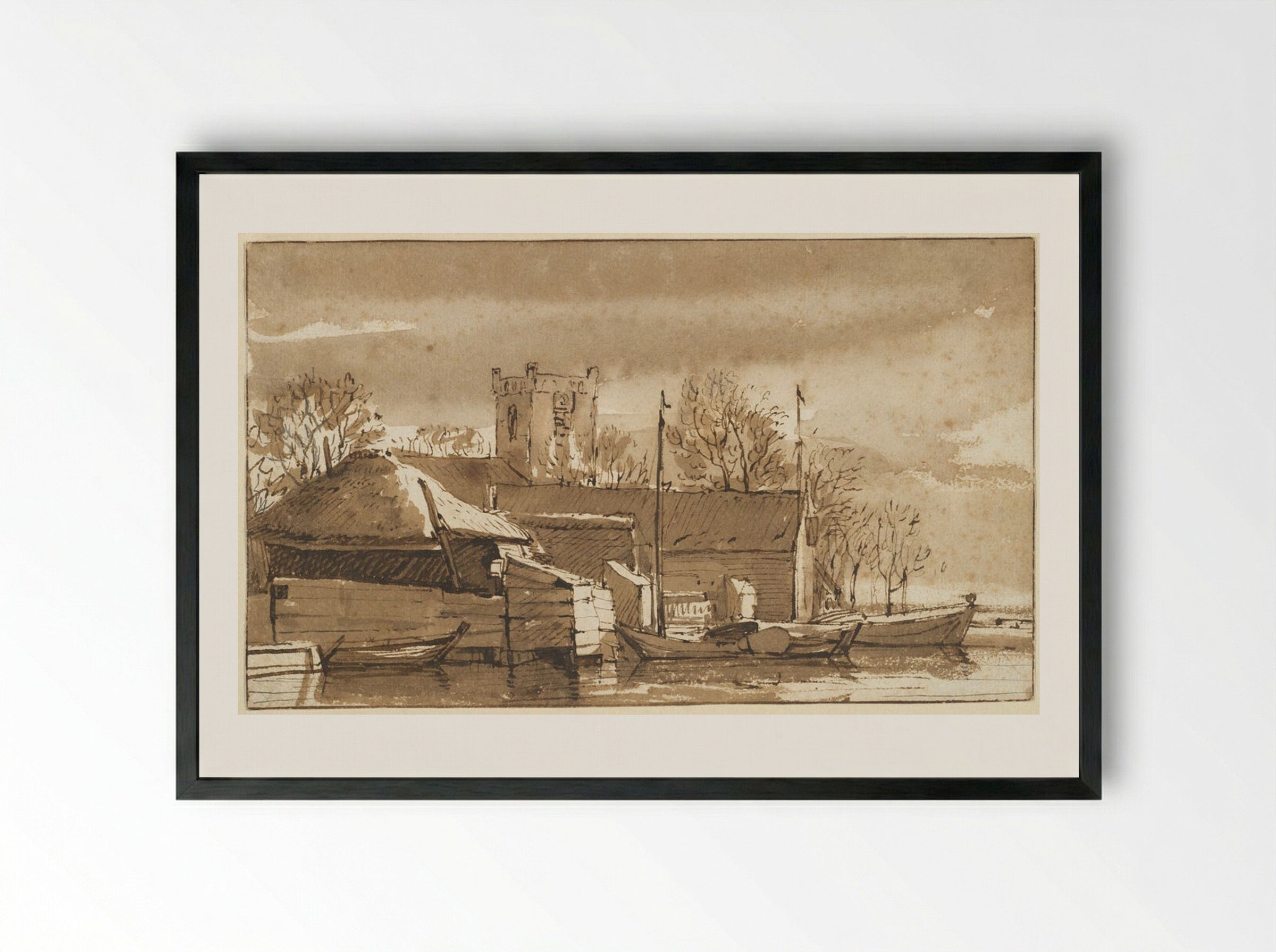 River Landscape - Johannes Leupenius - Framed Print Black