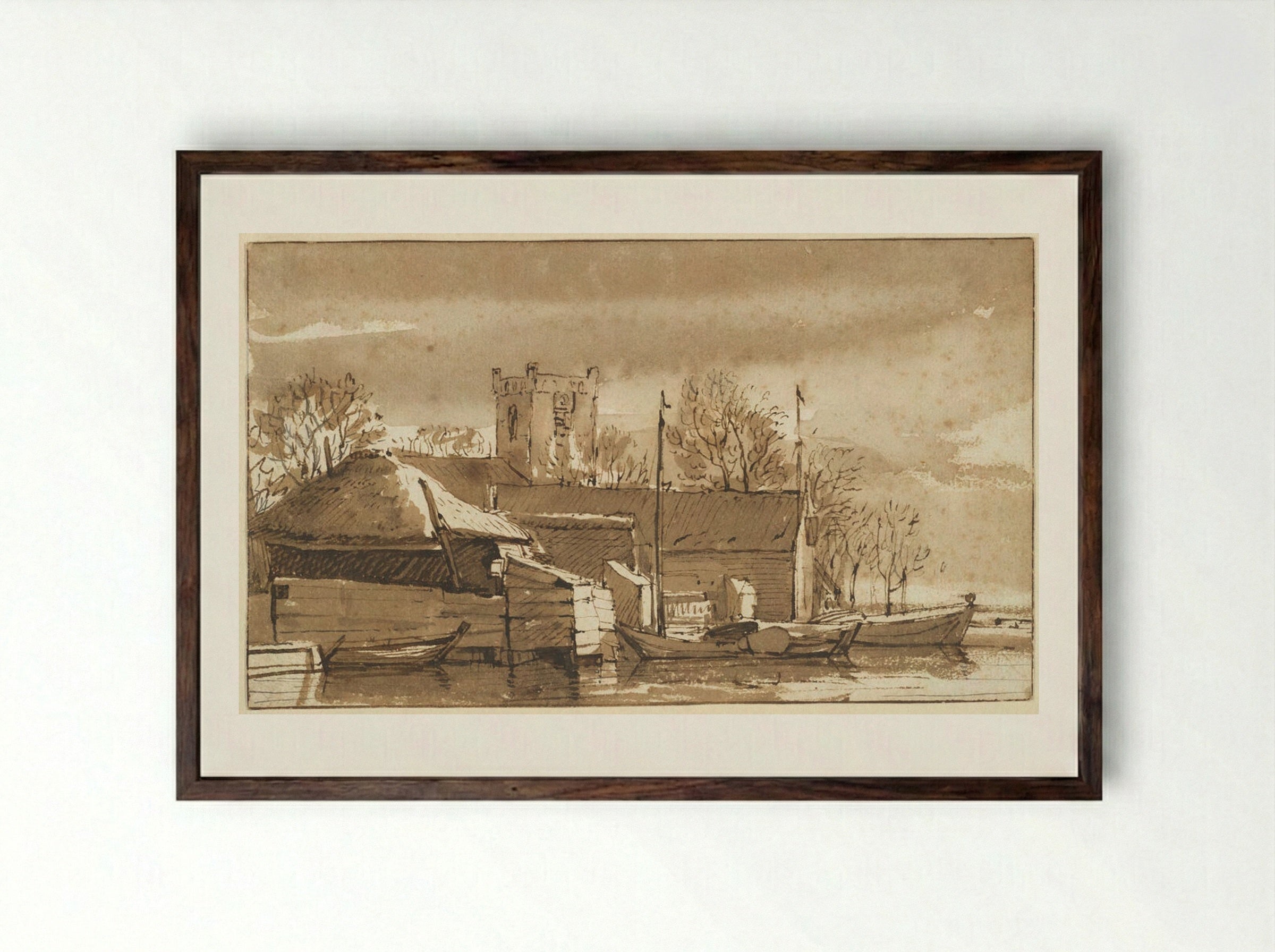 River Landscape - Johannes Leupenius - Framed Print Dark Wood