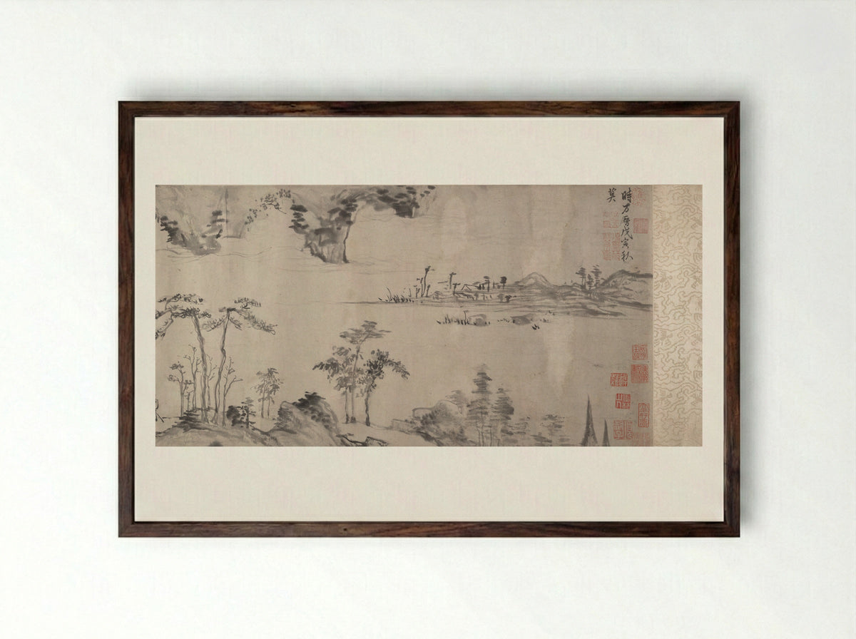 River Landscape - Xiang Yuanbian - Framed Print Dark Wood
