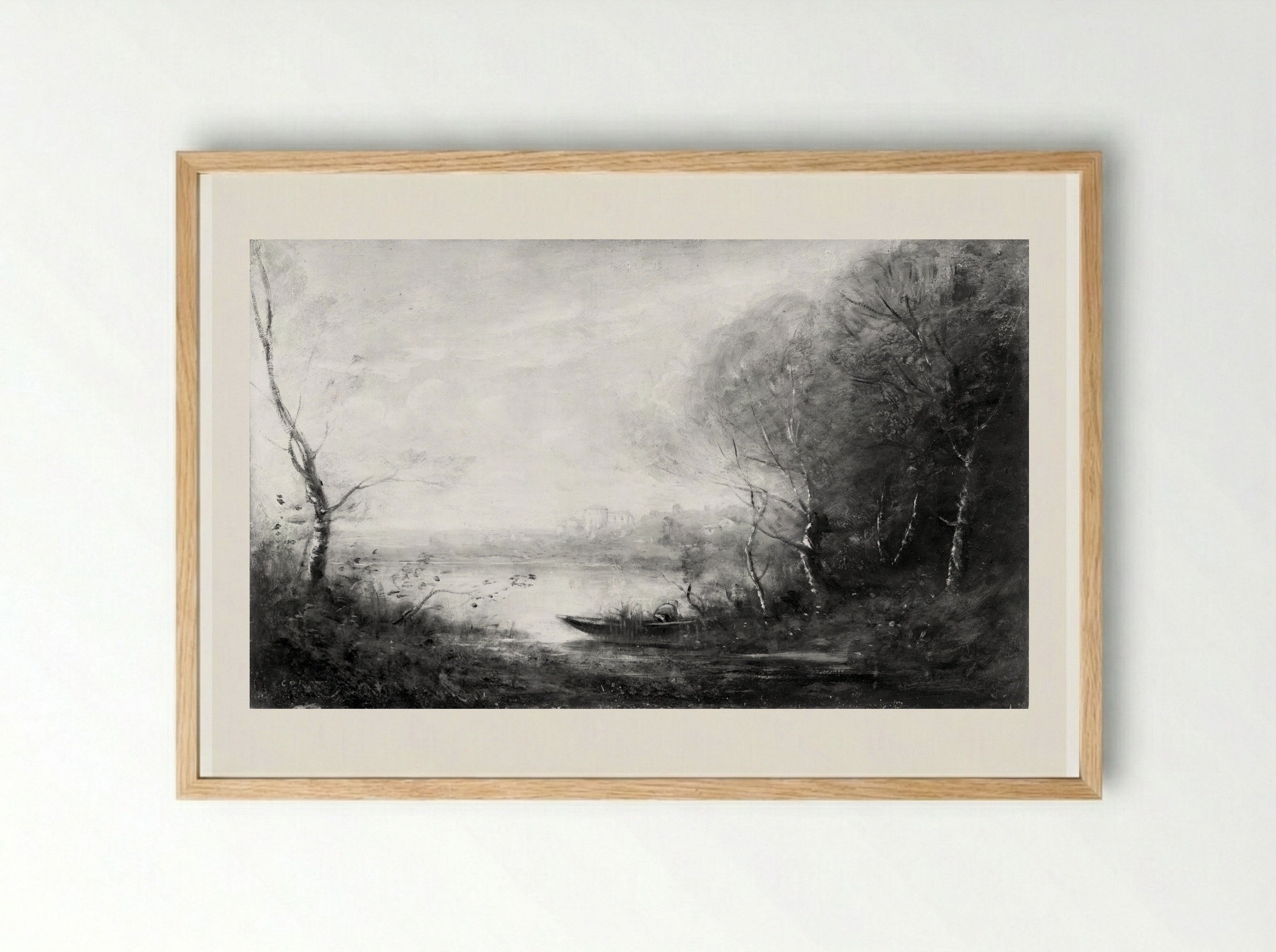 River Landscape - Jean-Baptiste-Camille Corot - Framed Print Wood