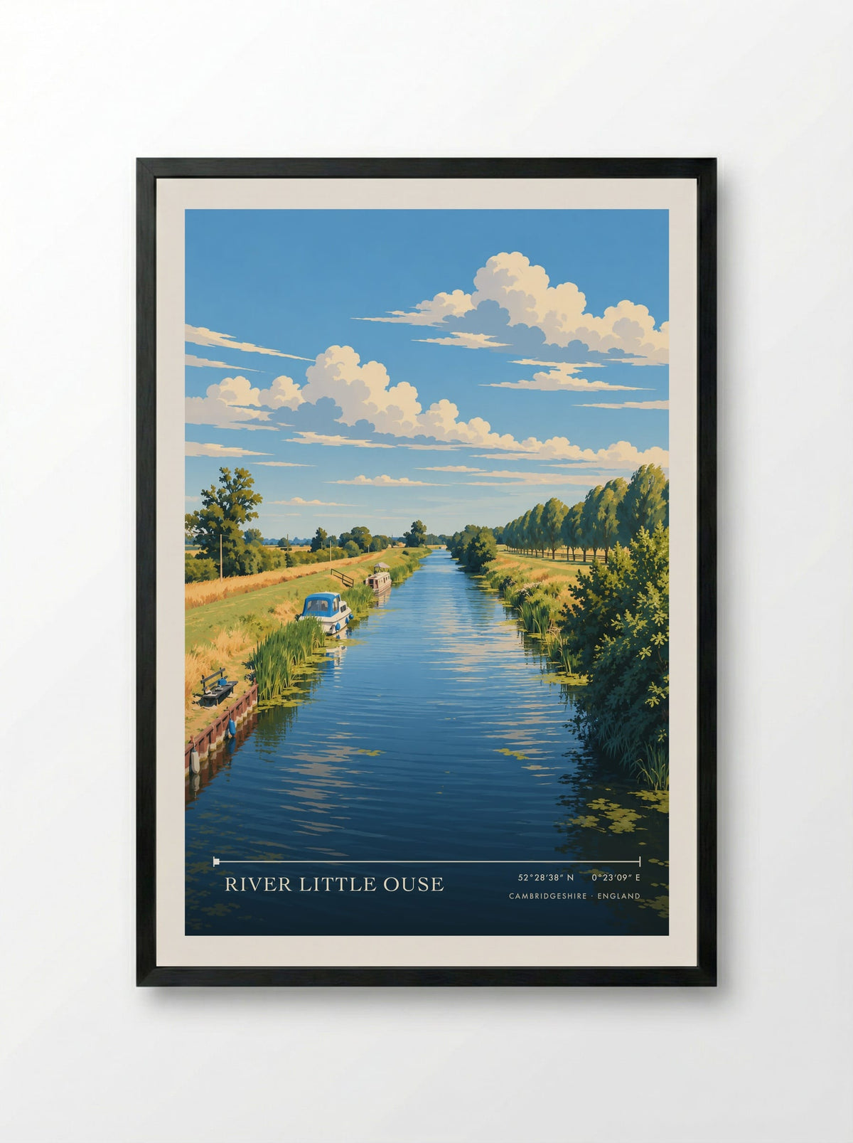 River Little Ouse, Cambridgeshire | Travel Poster - Framed Print Black