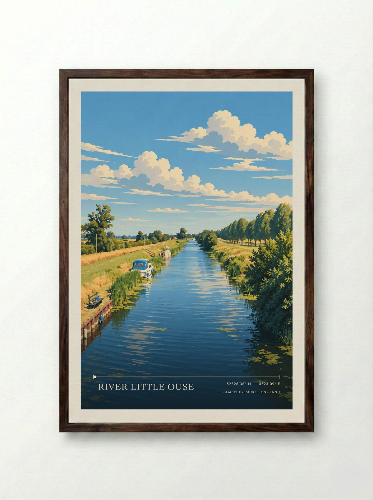 River Little Ouse, Cambridgeshire | Travel Poster - Framed Print Dark Wood