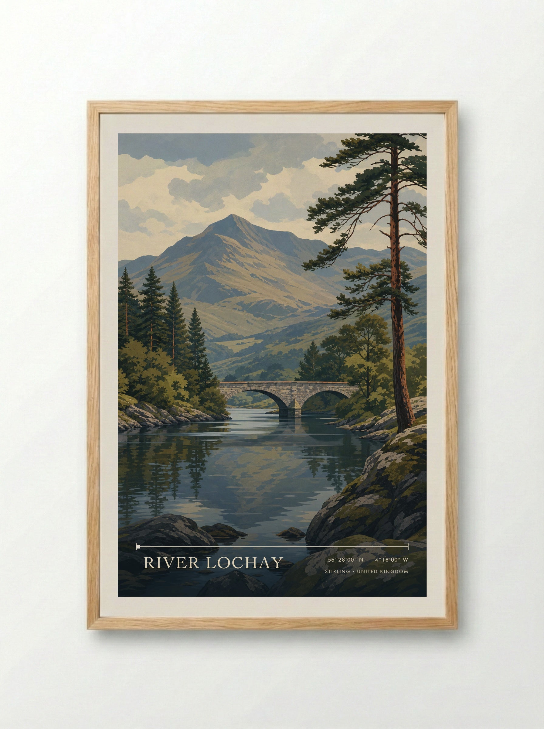 River Lochay Stirling United Kingdom Travel Poster - Framed Print Wood