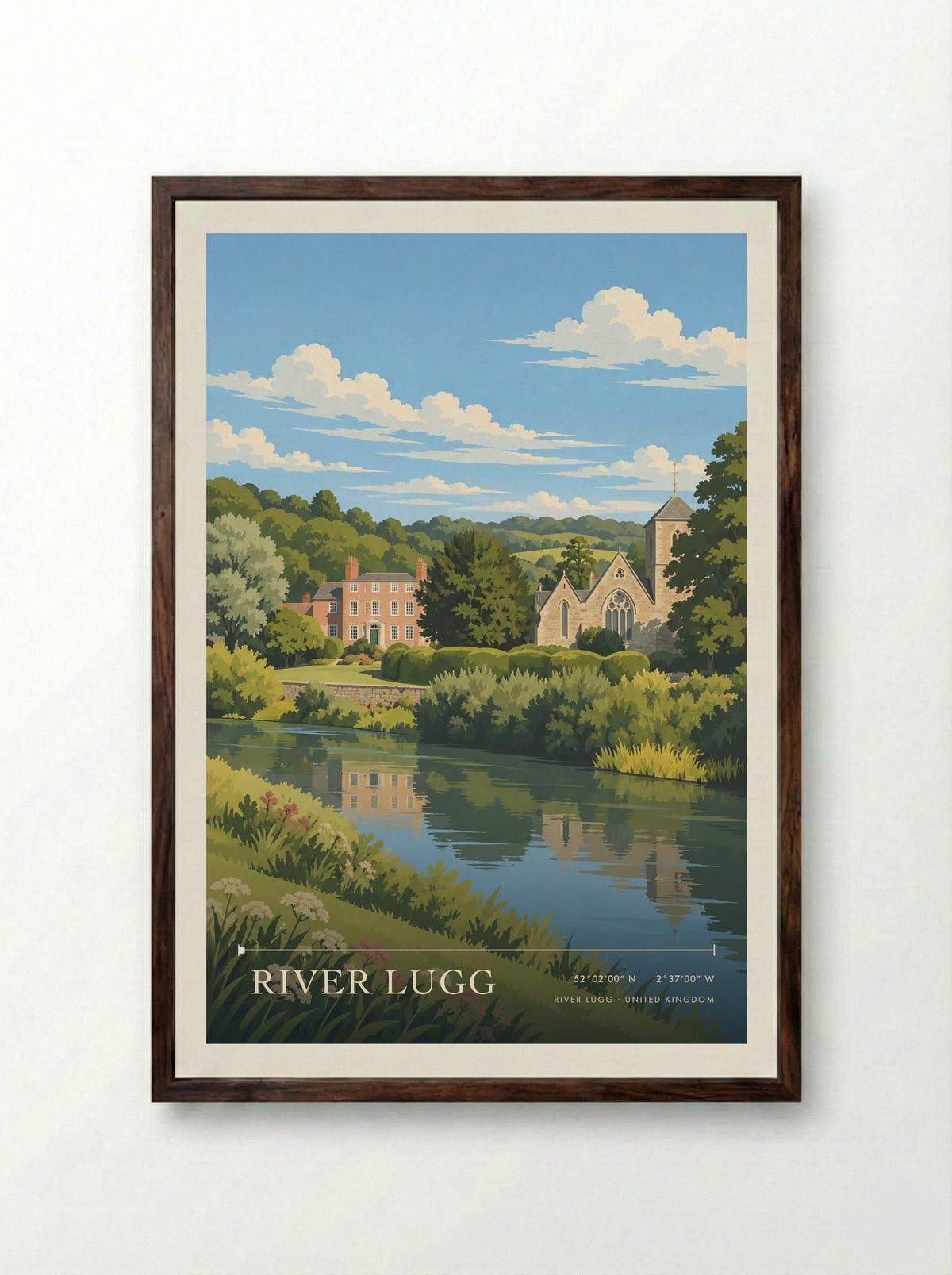 River Lugg | Travel Poster - Framed Print Dark Wood