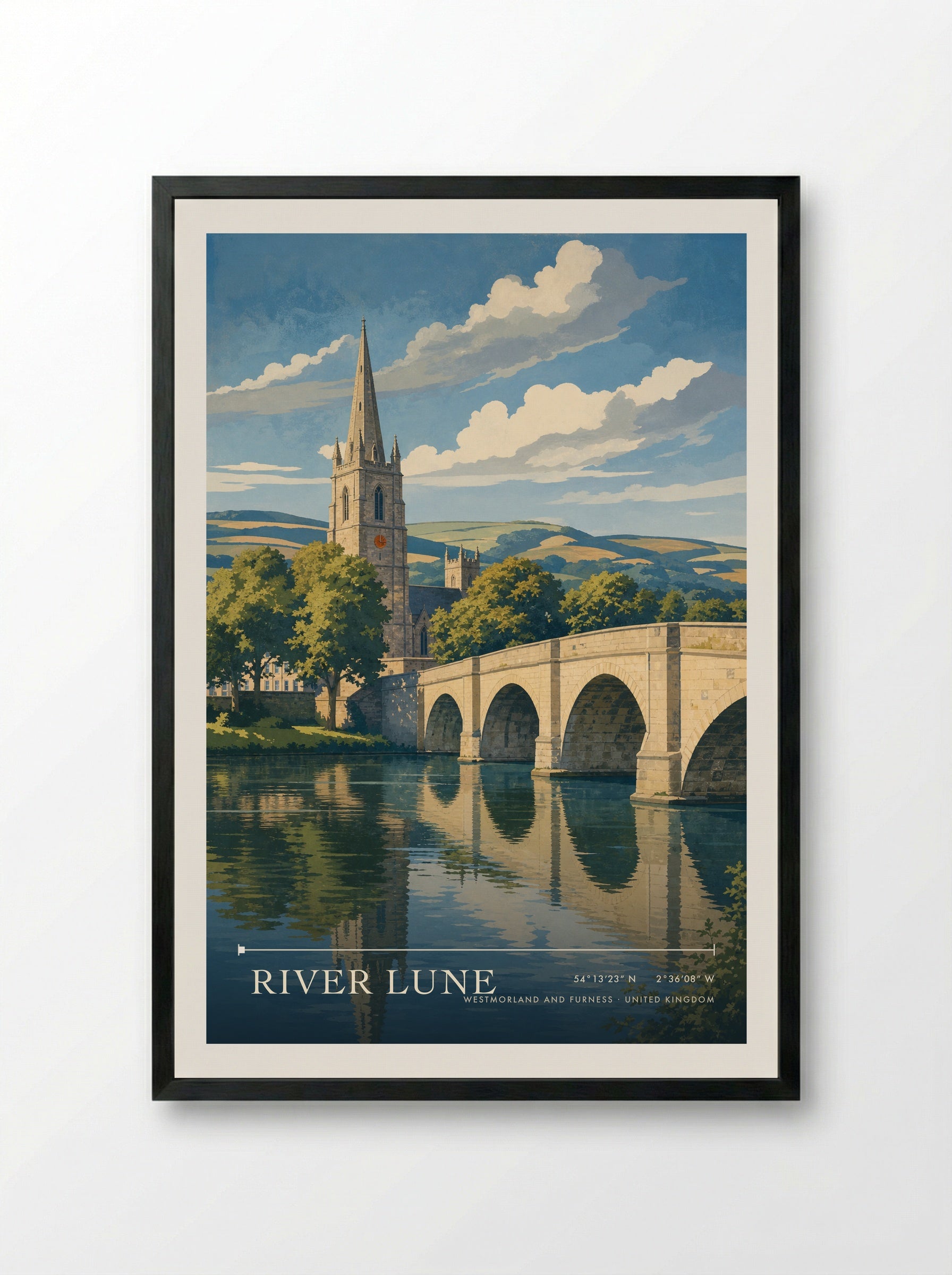 River Lune Westmorland and Furness United Kingdom Travel Poster - Framed Print Black