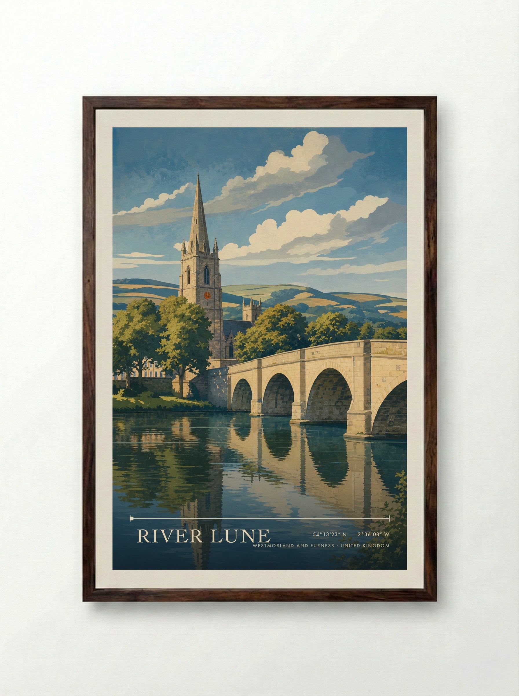 River Lune Westmorland and Furness United Kingdom Travel Poster - Framed Print Dark Wood