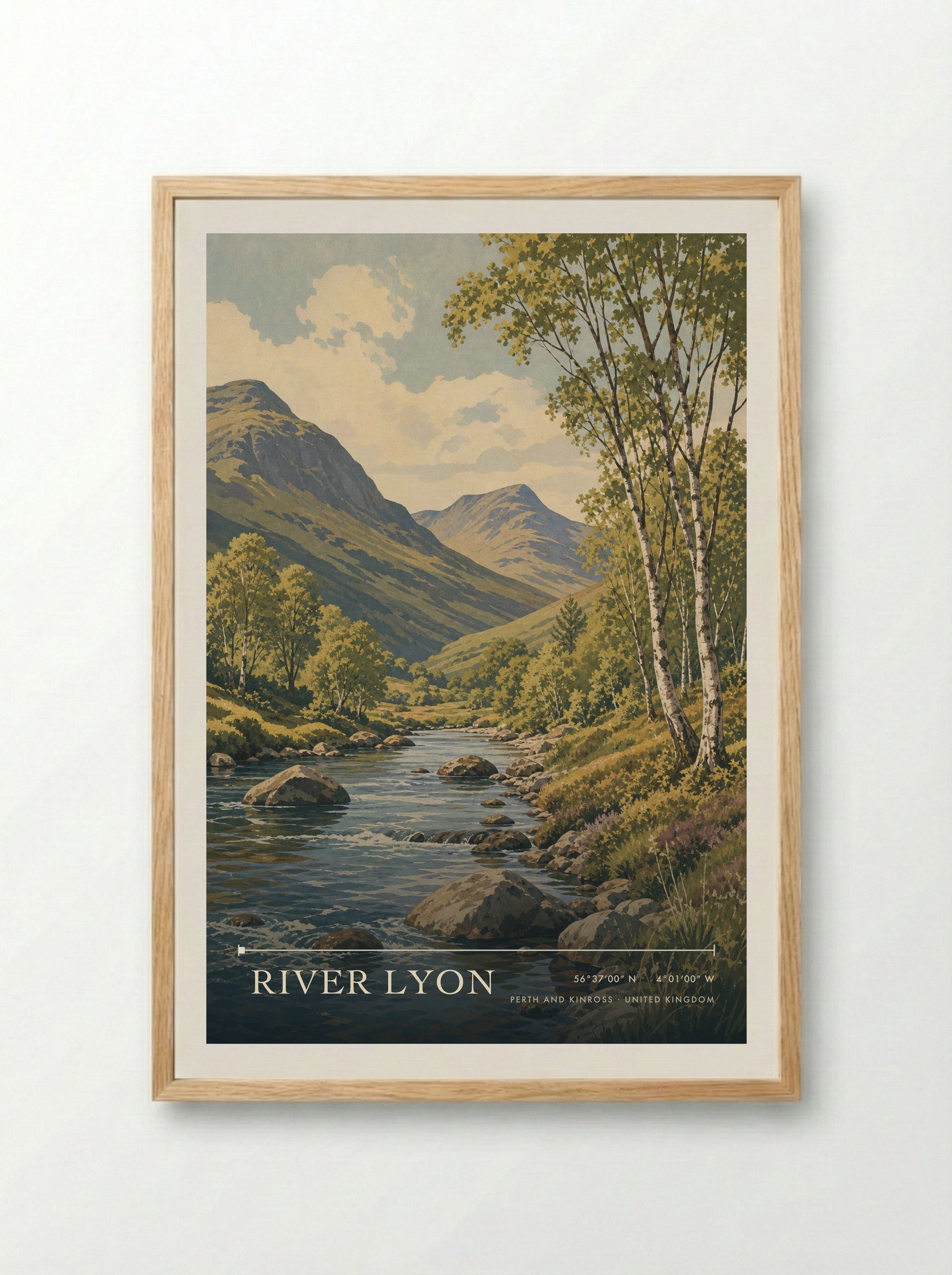 River Lyon Perth and Kinross United Kingdom Travel Poster - Framed Print Wood