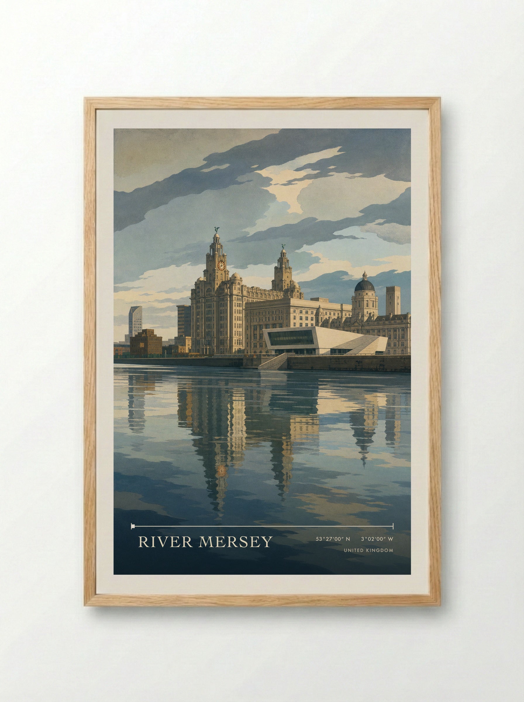 River Mersey United Kingdom Travel Poster - Framed Print Wood