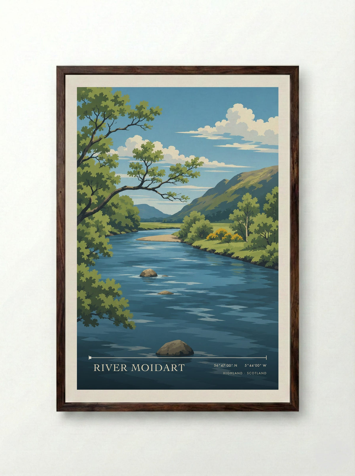 River Moidart, Highland | Travel Poster - Framed Print Dark Wood