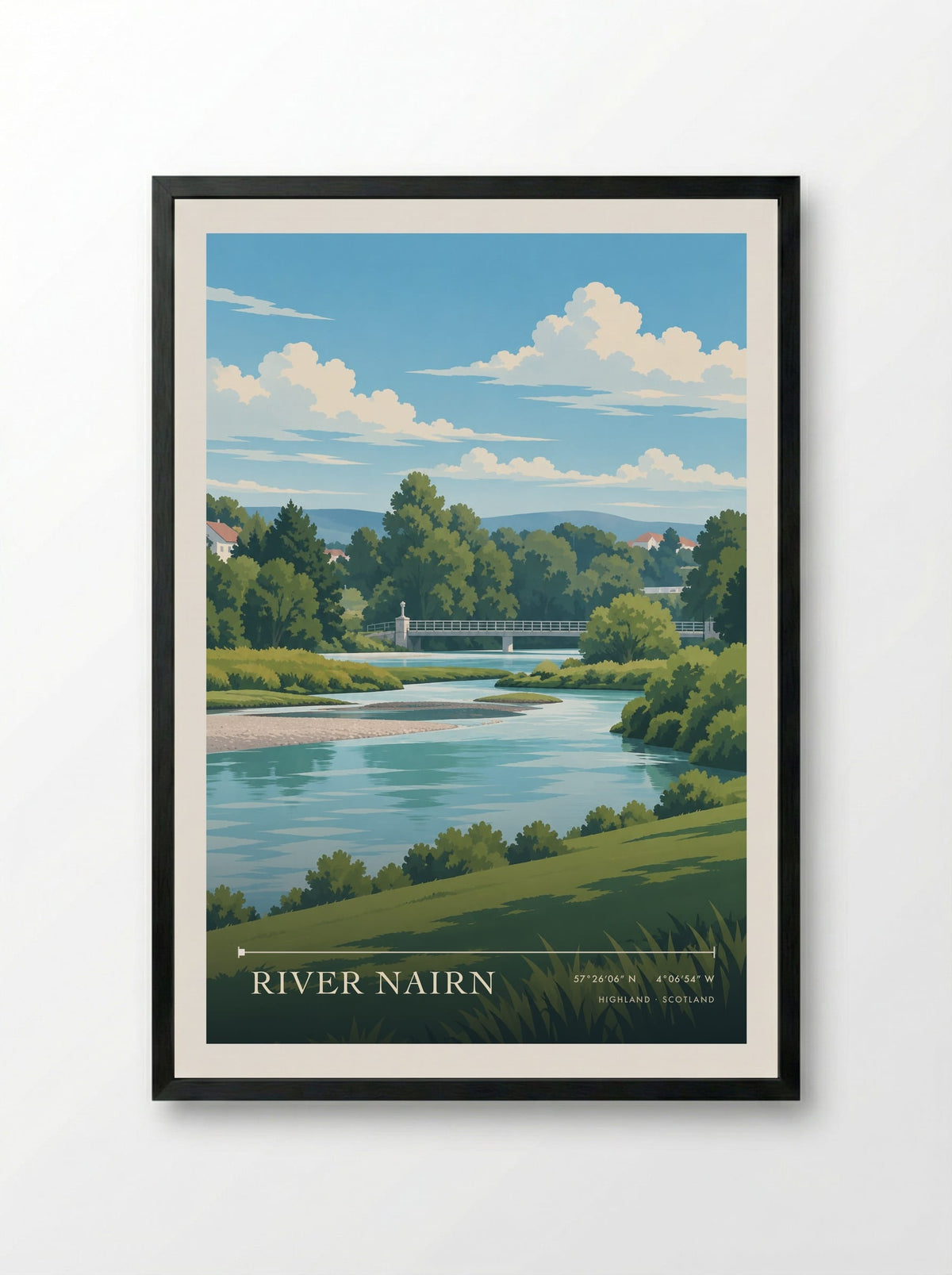 River Nairn, Highland | Travel Poster - Framed Print Black
