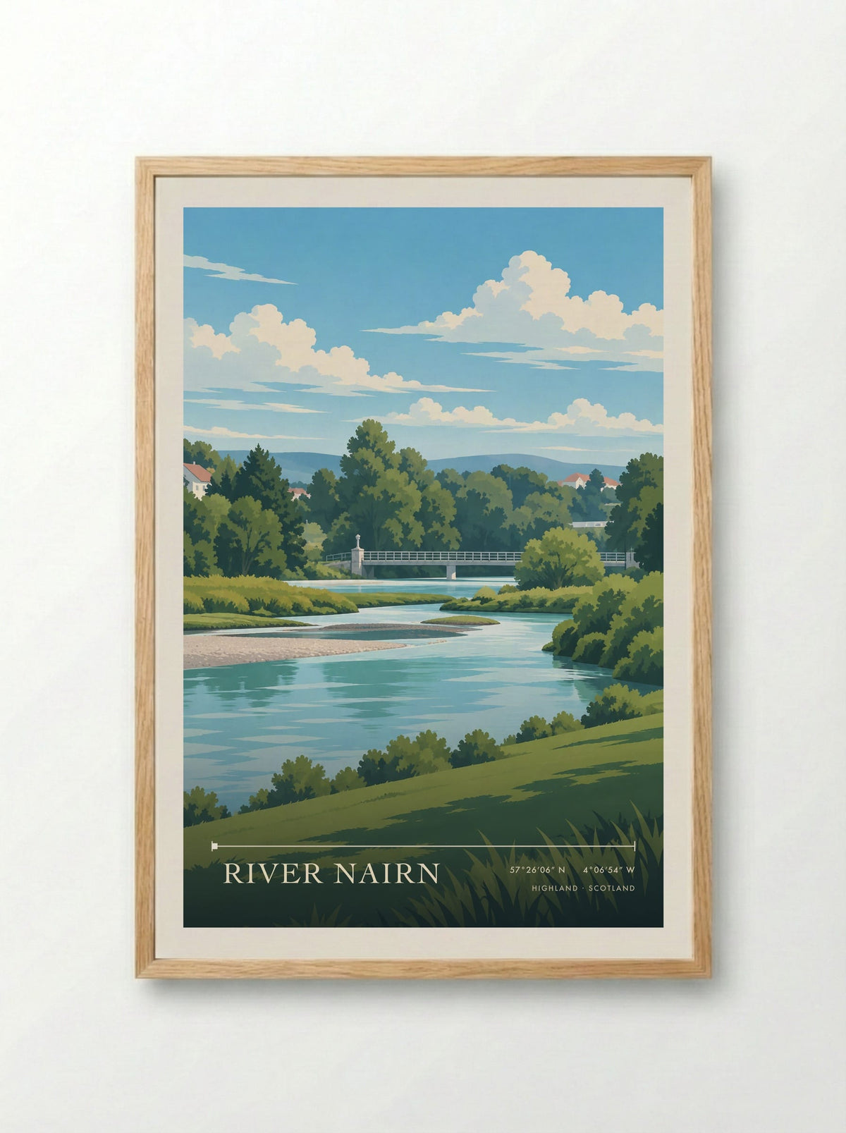 River Nairn, Highland | Travel Poster - Framed Print Wood