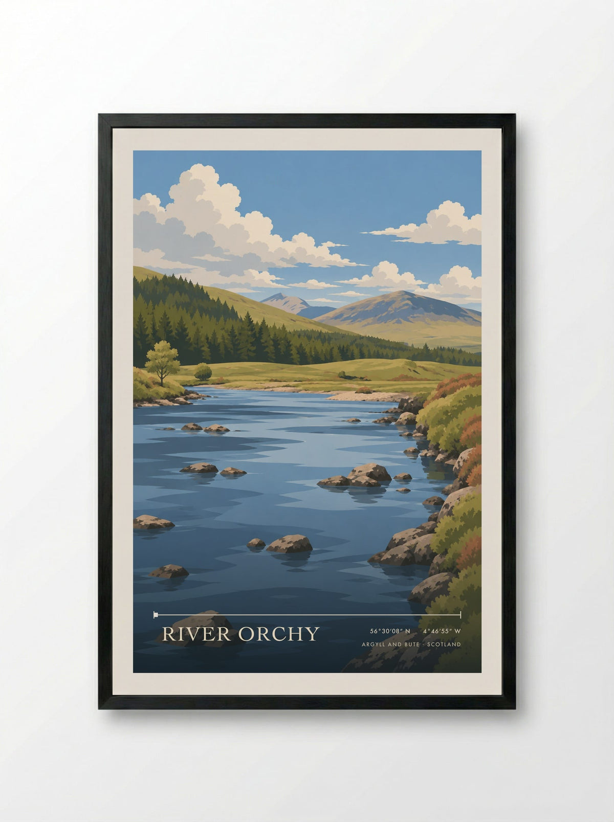 River Orchy, Argyll and Bute | Travel Poster - Framed Print Black