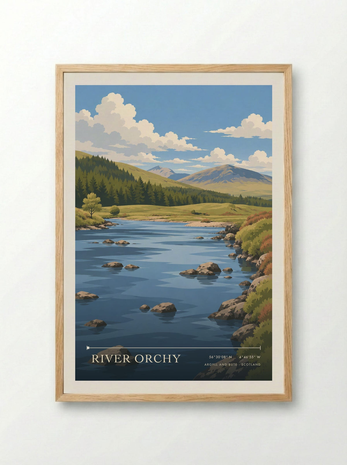 River Orchy, Argyll and Bute | Travel Poster - Framed Print Wood