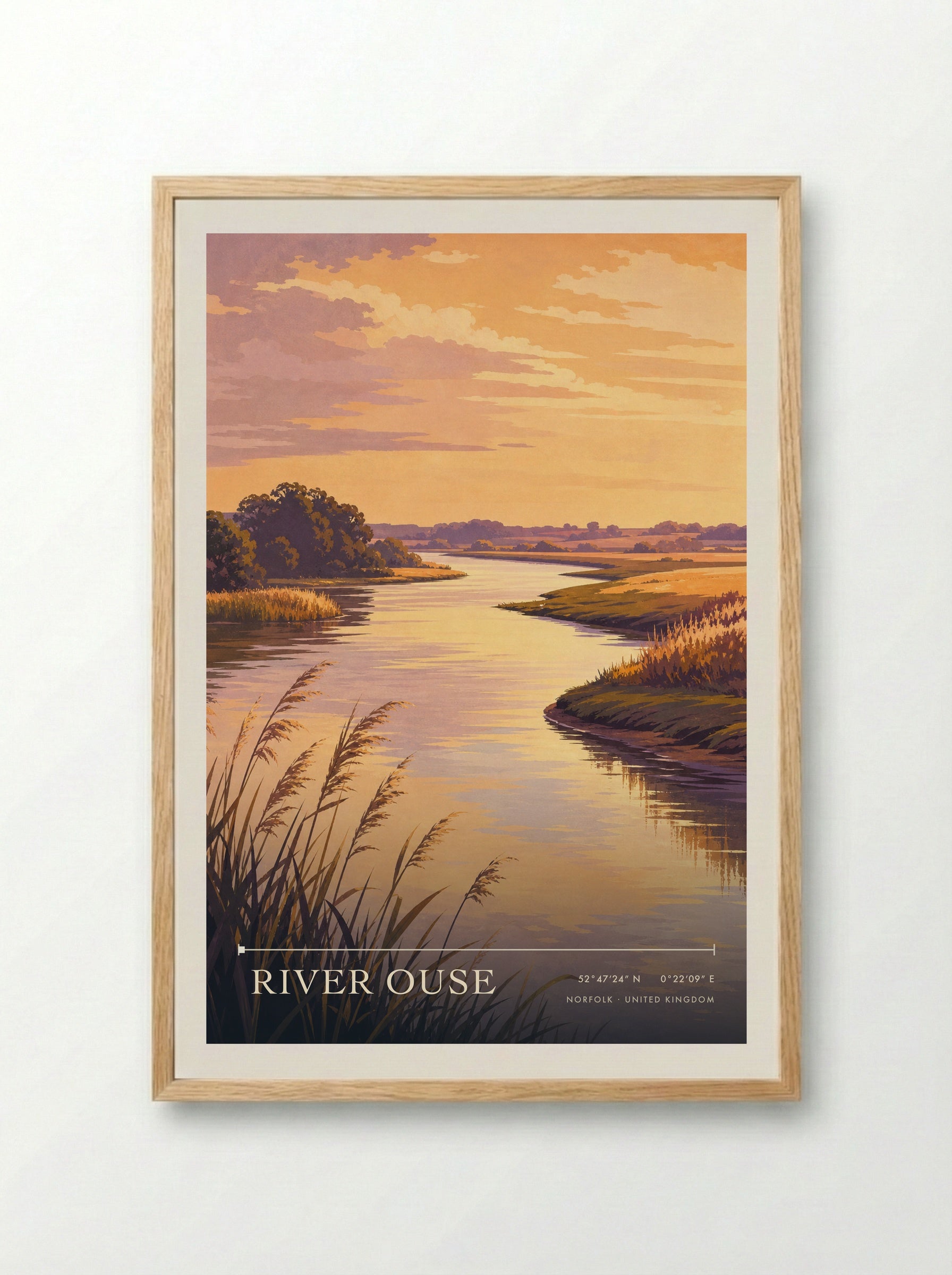River Ouse Norfolk United Kingdom Travel Poster - Framed Print Wood