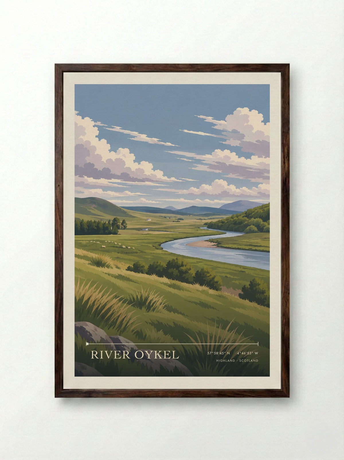 River Oykel, Highland | Travel Poster - Framed Print Dark Wood