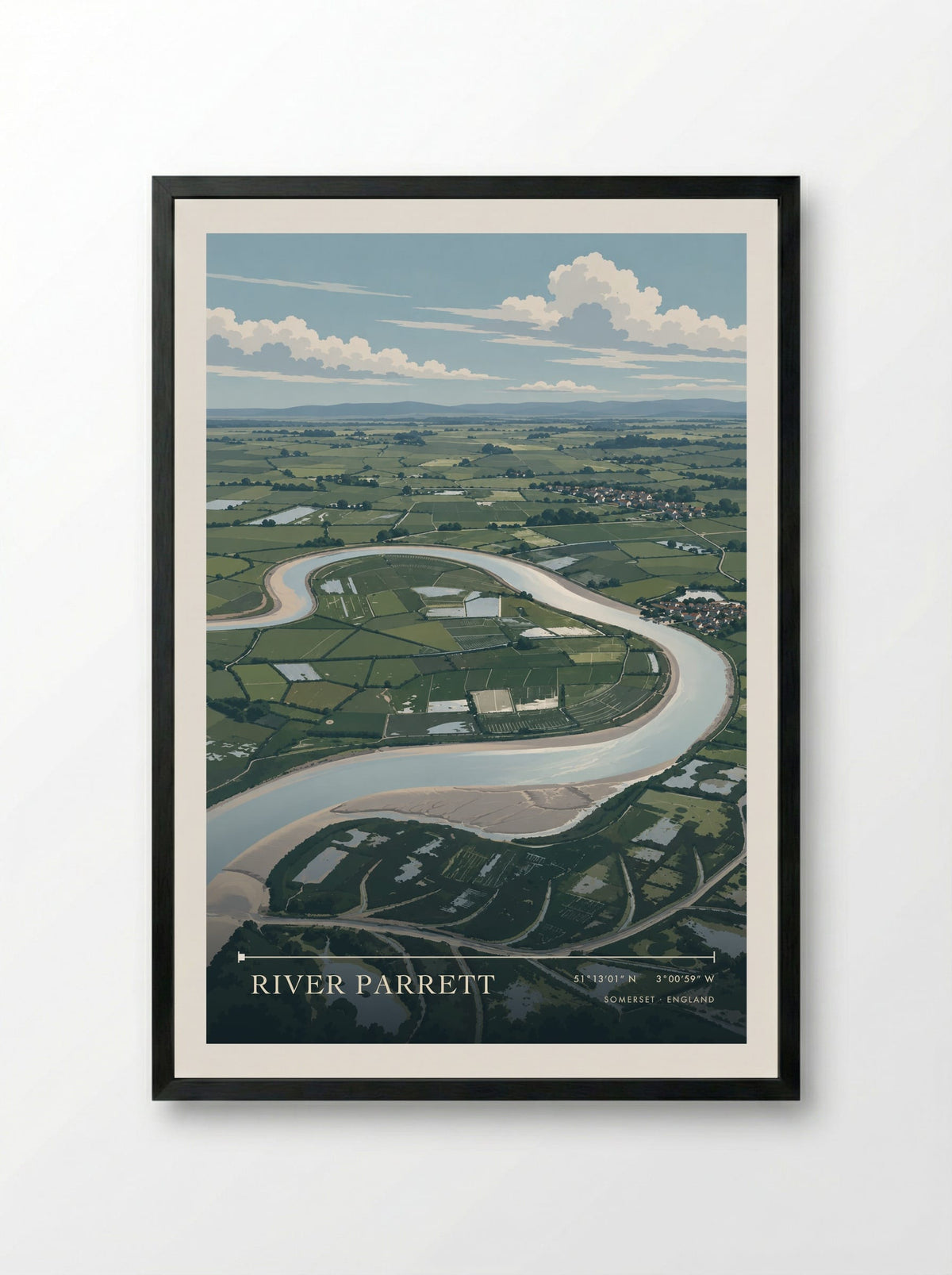 River Parrett, Somerset | Travel Poster - Framed Print Black