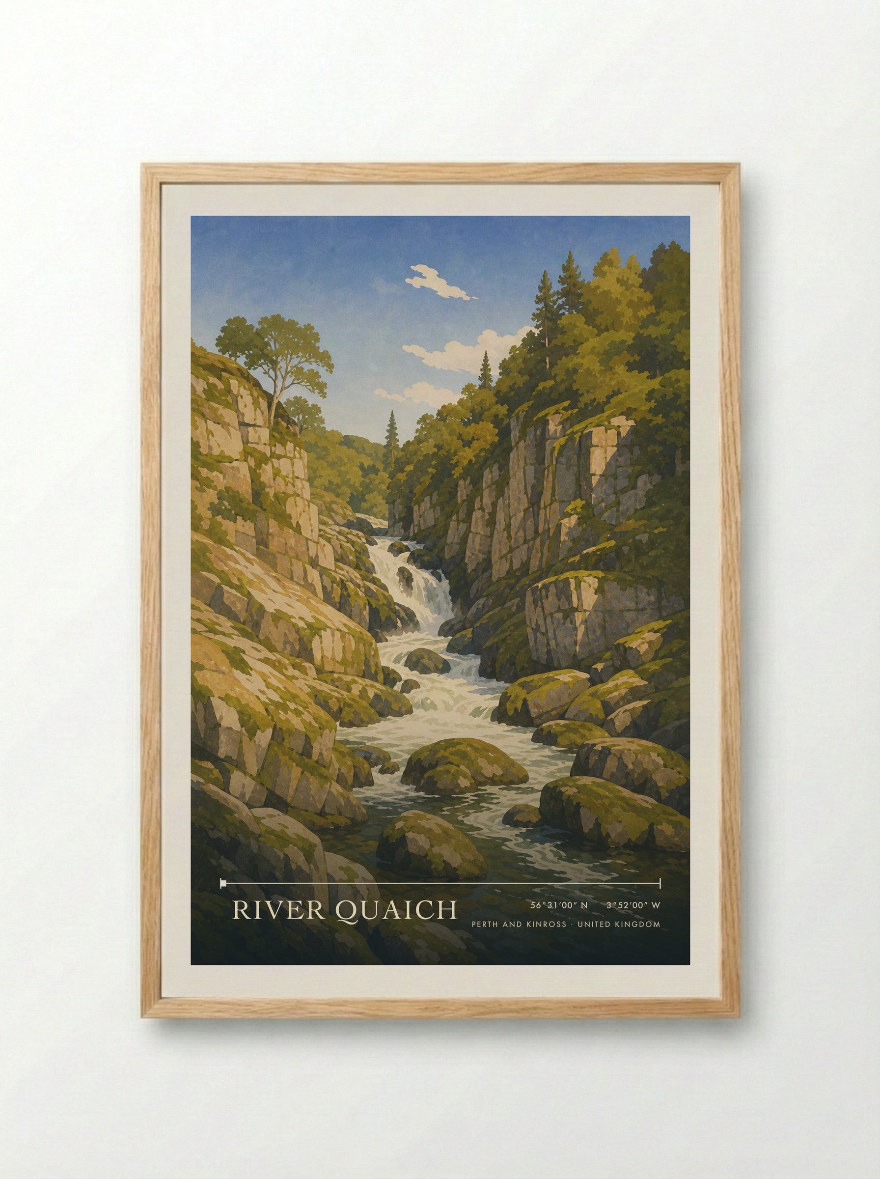 River Quaich Perth and Kinross United Kingdom Travel Poster - Framed Print Wood