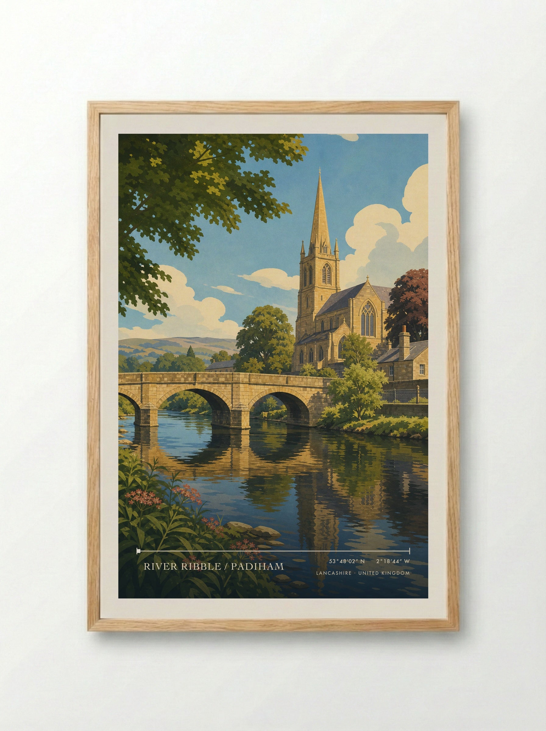 River Ribble / Padiham Lancashire United Kingdom Travel Poster - Framed Print Wood