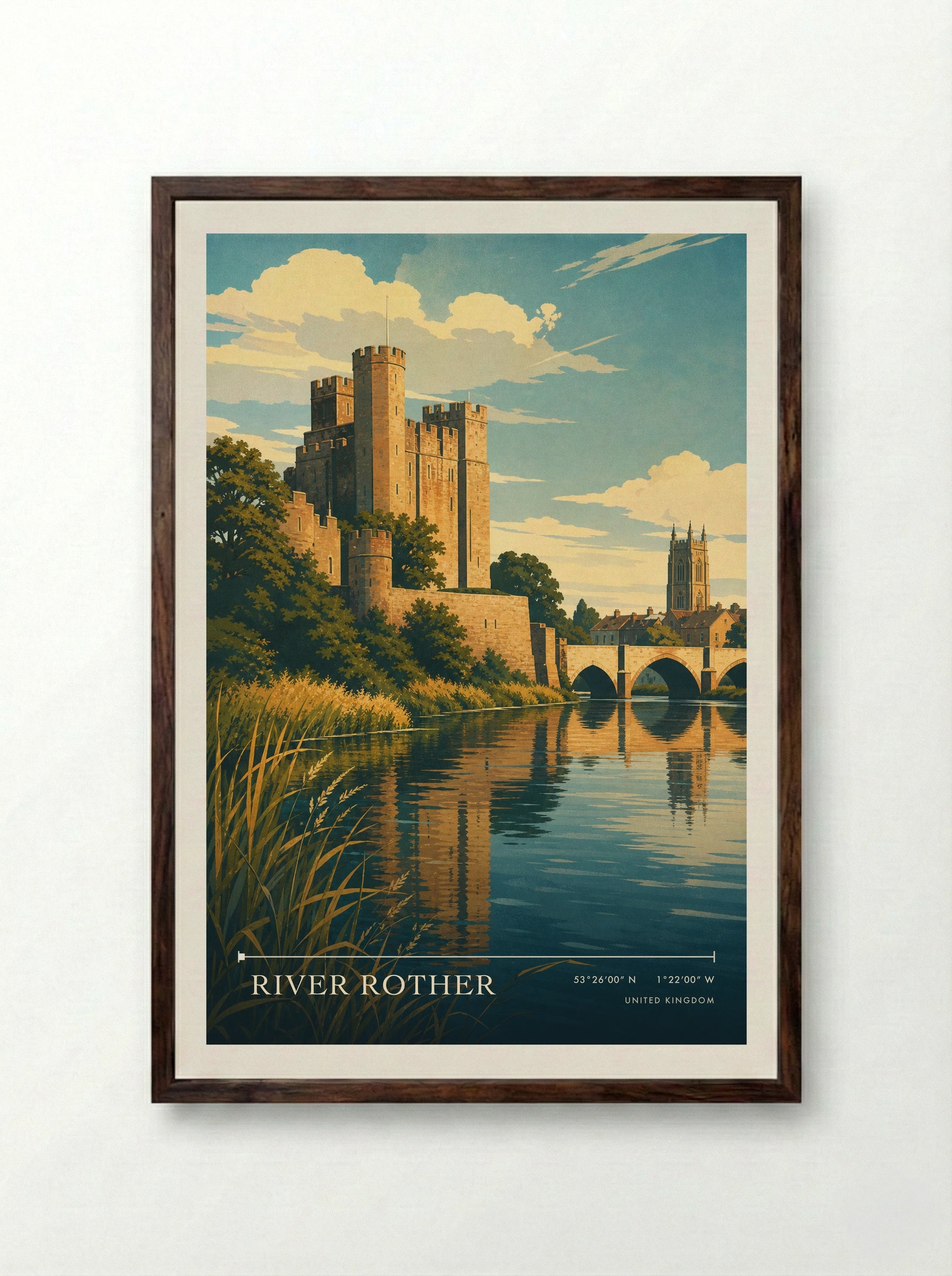 River Rother United Kingdom Travel Poster - Framed Print Dark Wood