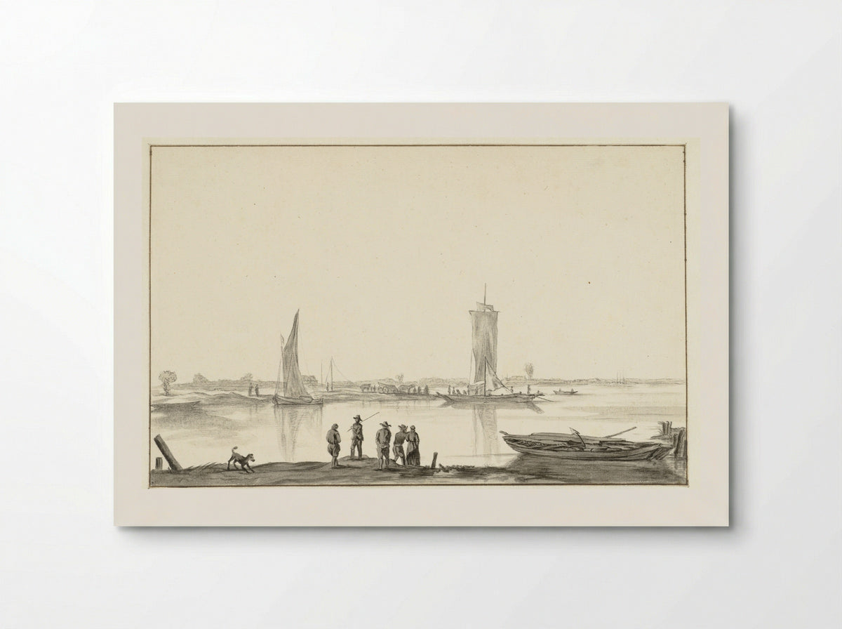 River Scene with Five Figures and a Dog - Hendrick Jacobsz. Dubbels - Poster