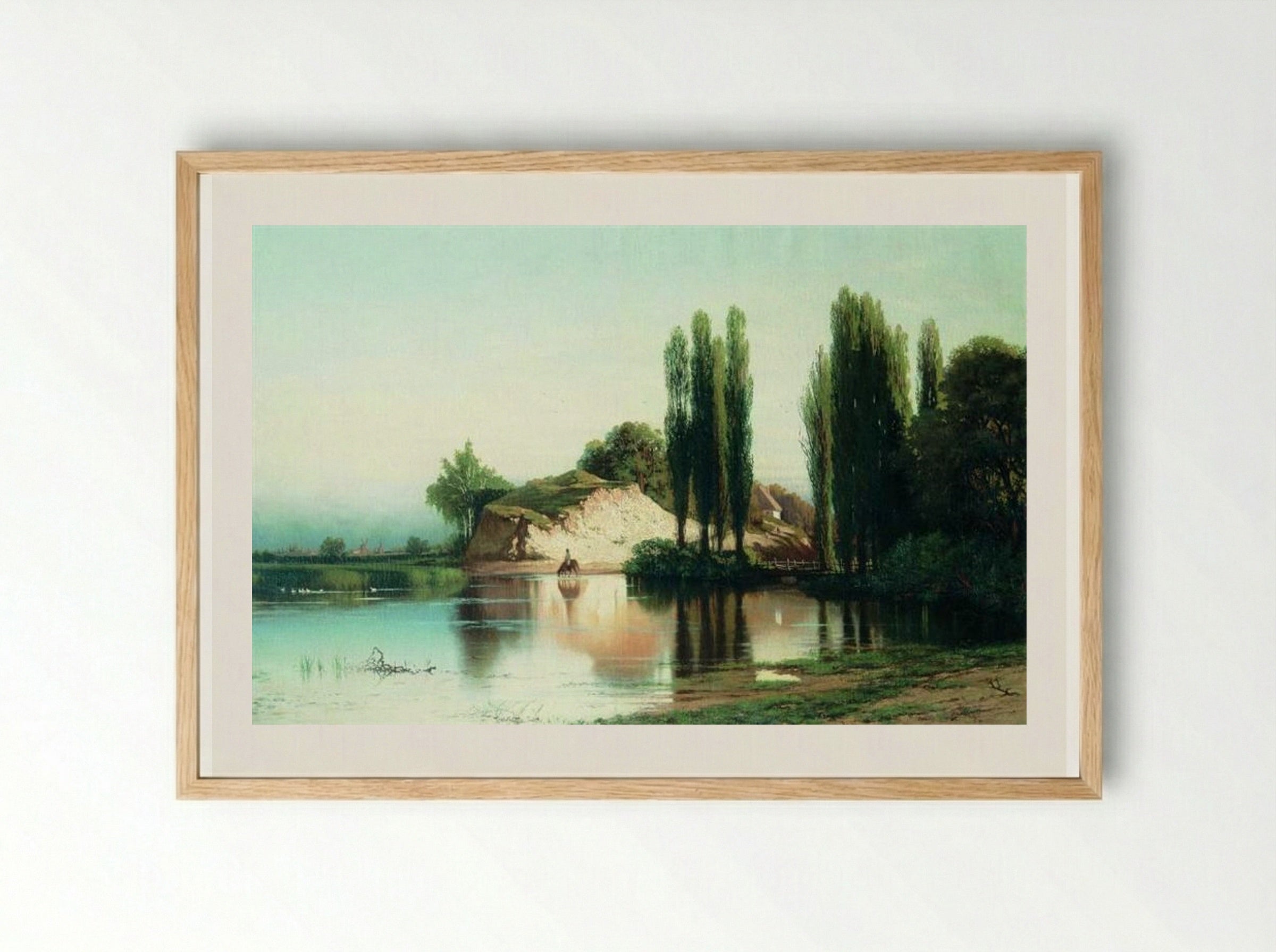 River Scene with Poplars - Volodymyr Orlovsky - Framed Print Wood