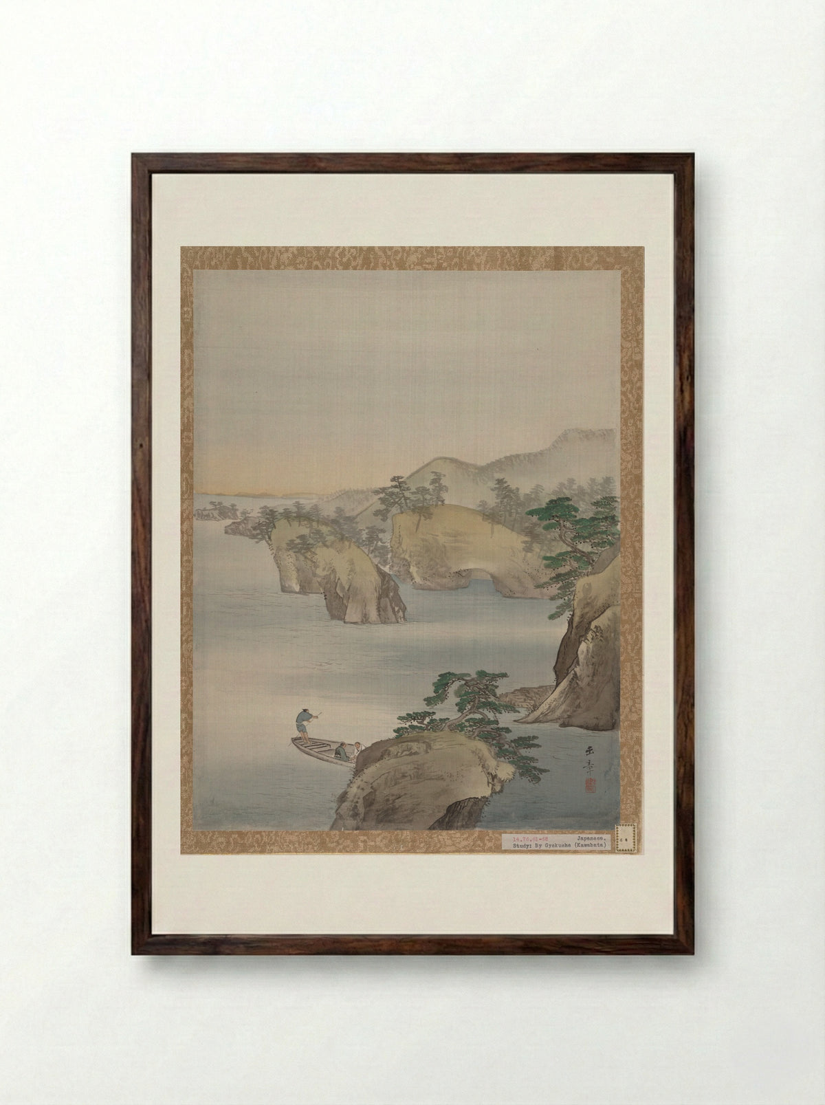River Scene with Rocky Hills in Background - Kawabata Gyokushō - Framed Print Dark Wood