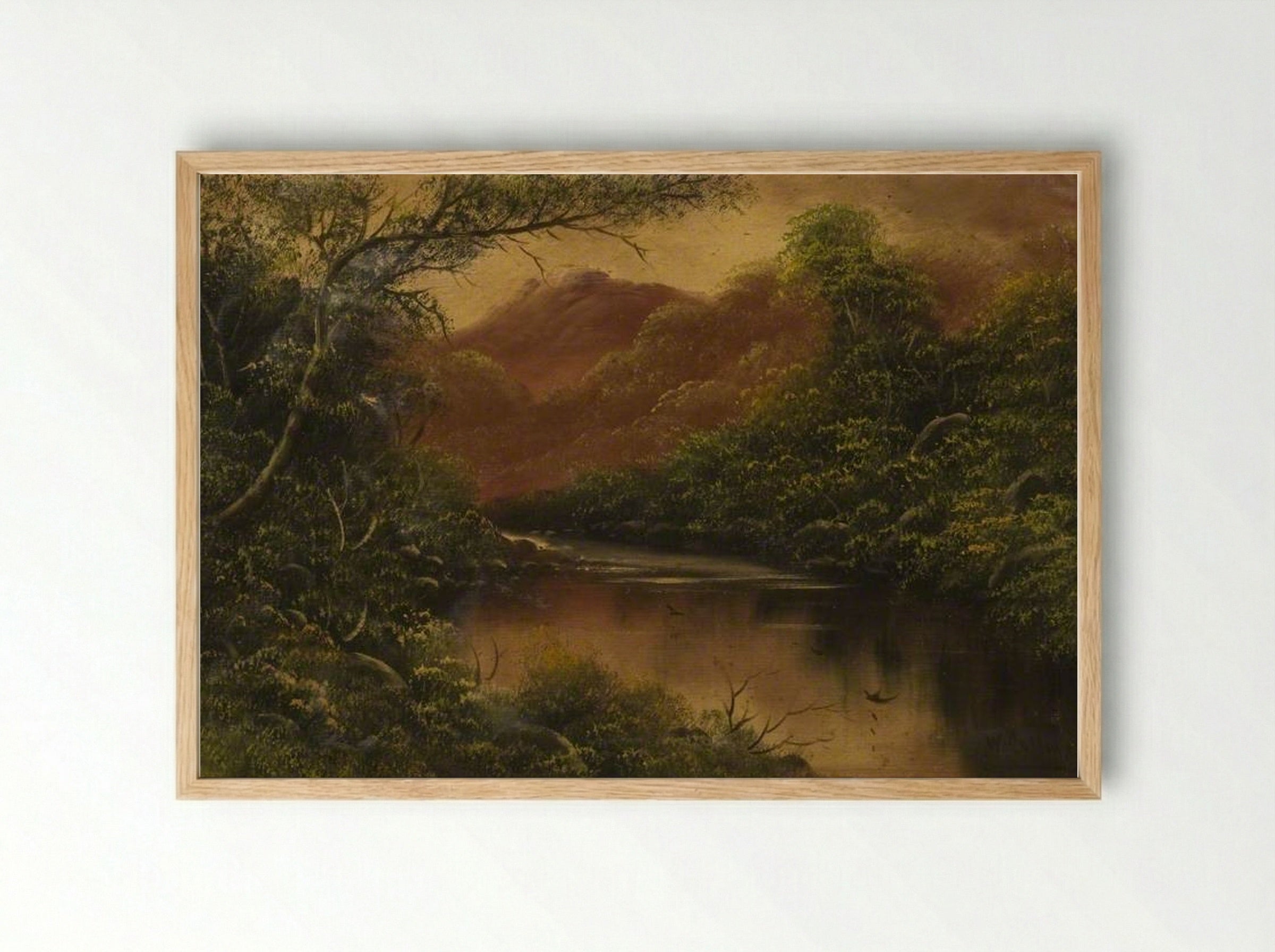 River Scene with Trees and Mountains - William Collins - Framed Print Wood