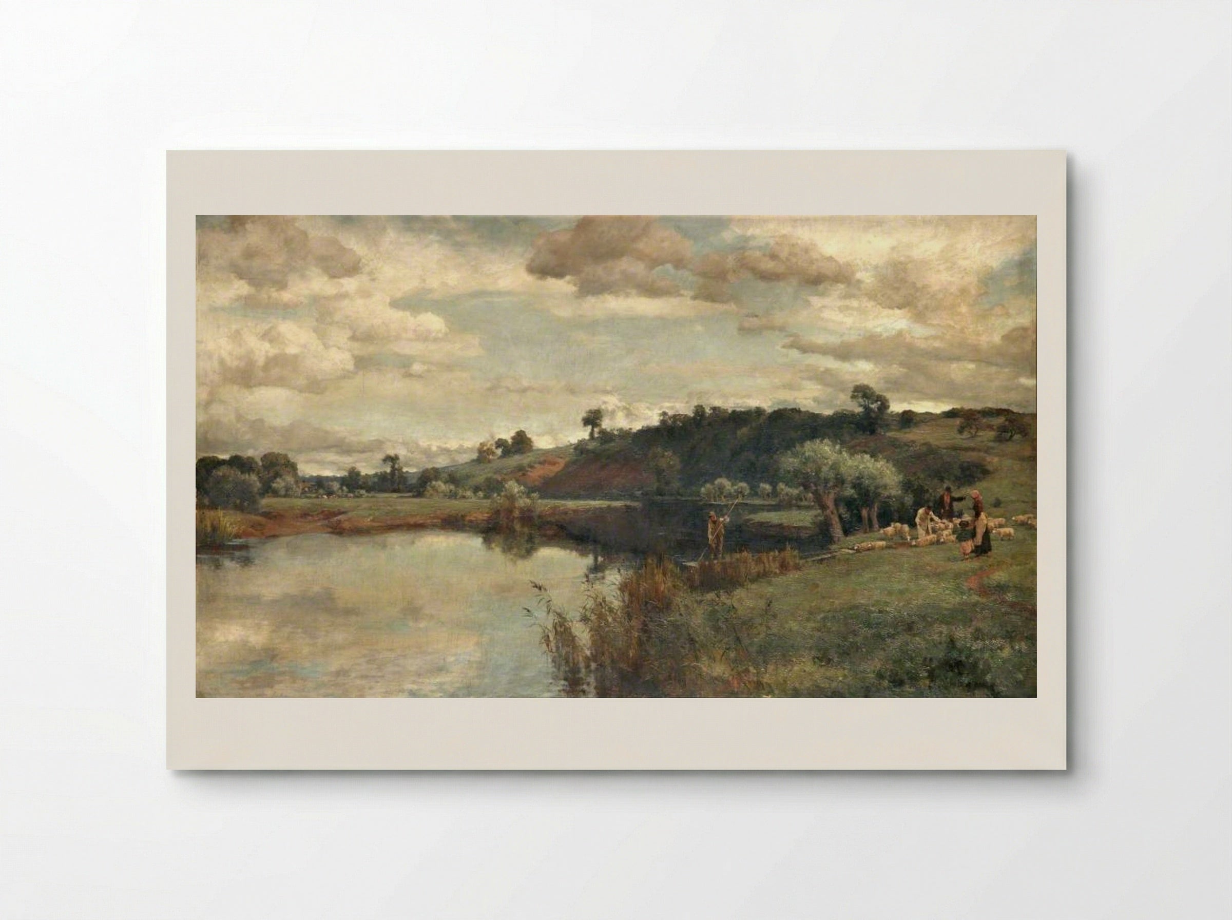 River Scene with a Shepherd and Sheep by a Ferry - Alfred Parsons - Poster