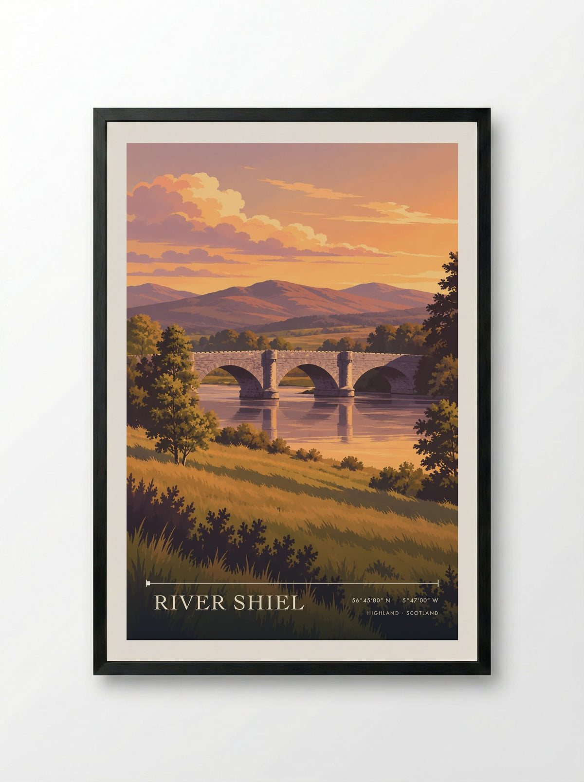 River Shiel, Highland | Travel Poster - Framed Print Black