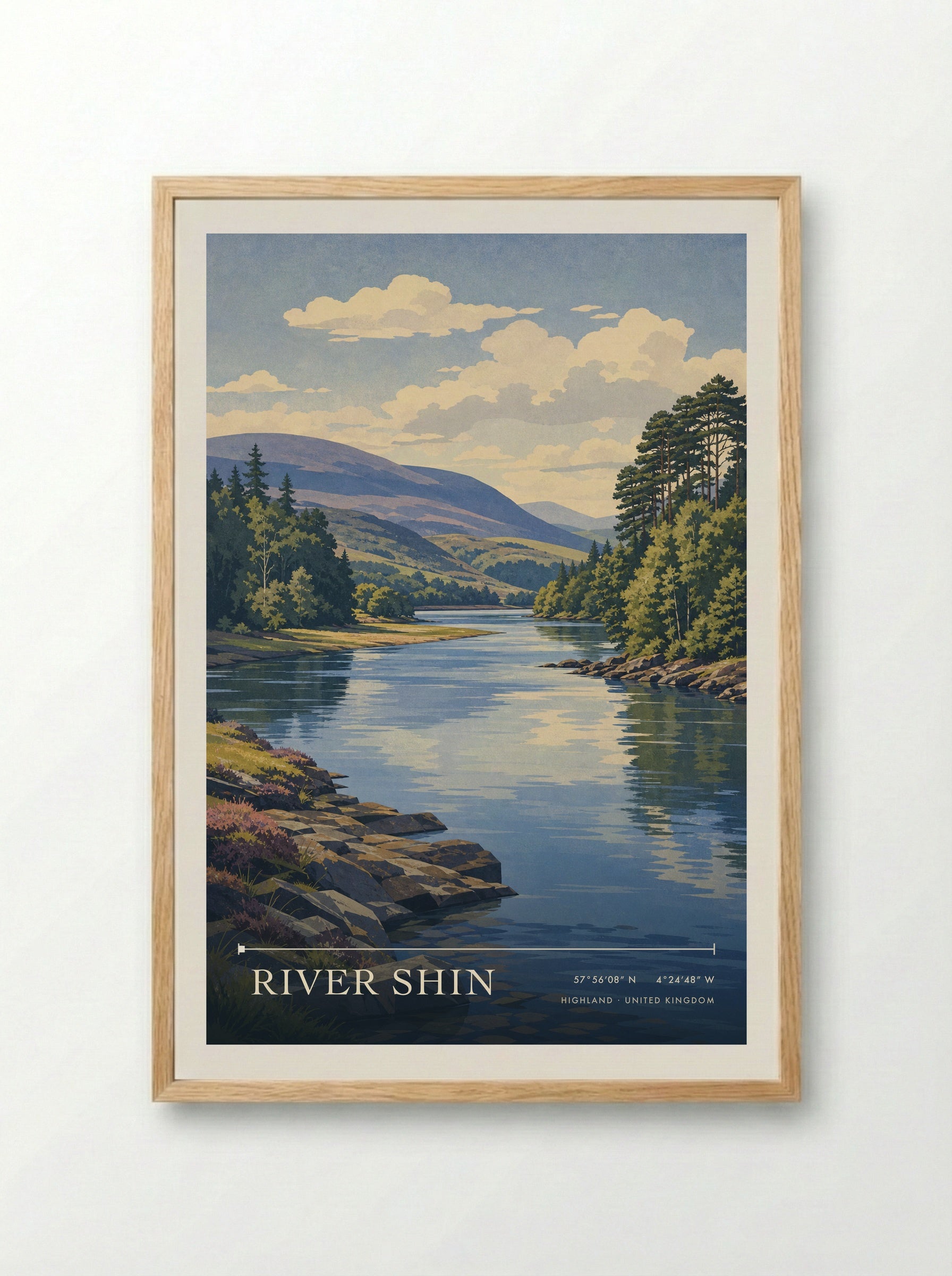 River Shin Highland United Kingdom Travel Poster - Framed Print Wood