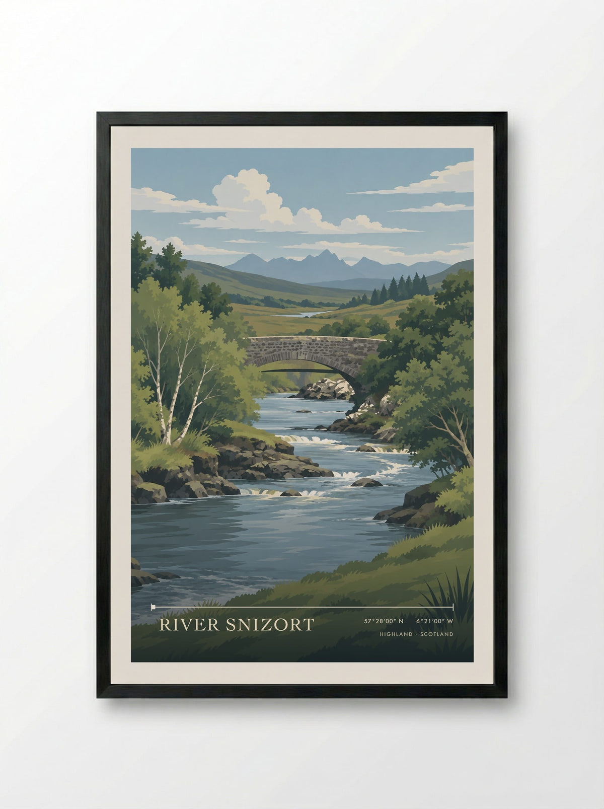 River Snizort, Highland | Travel Poster - Framed Print Black