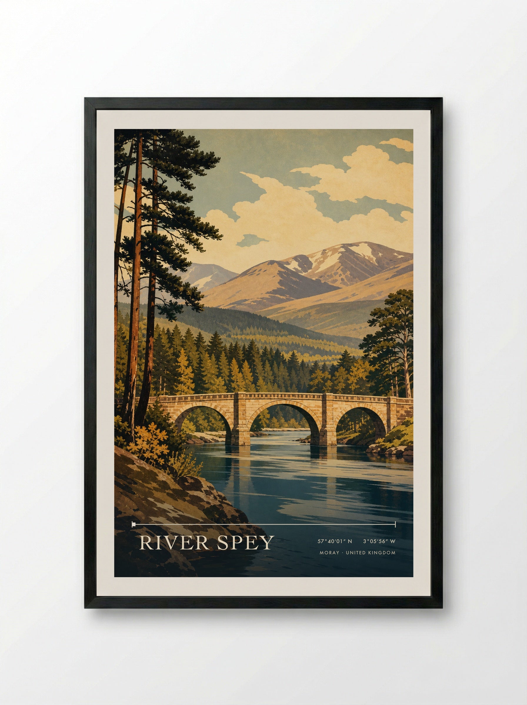 River Spey Moray United Kingdom Travel Poster - Framed Print Black
