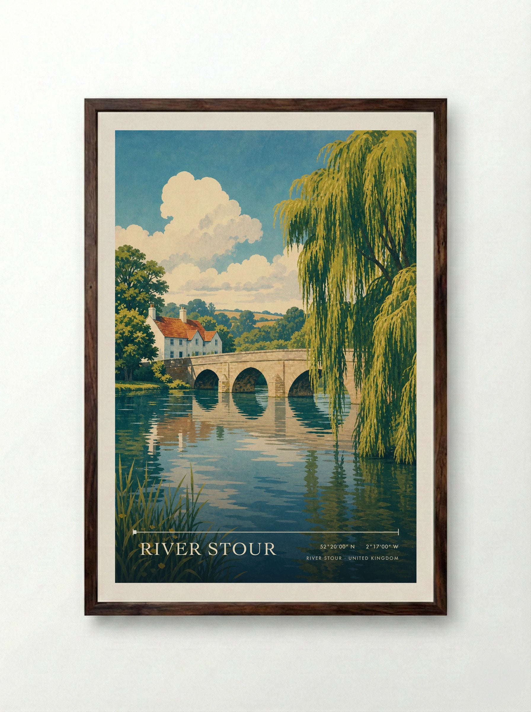 River Stour United Kingdom Travel Poster - Framed Print Dark Wood