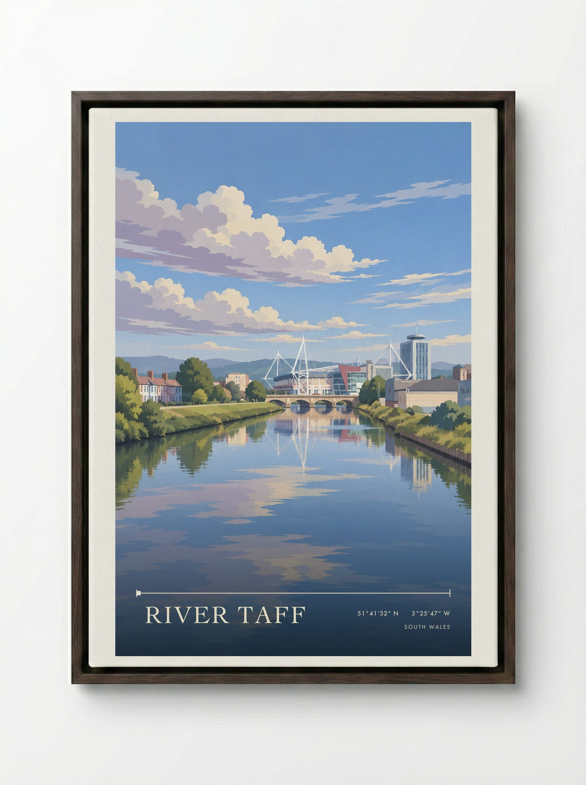 River Taff, South Wales | Travel Poster - Framed Canvas Dark Wood
