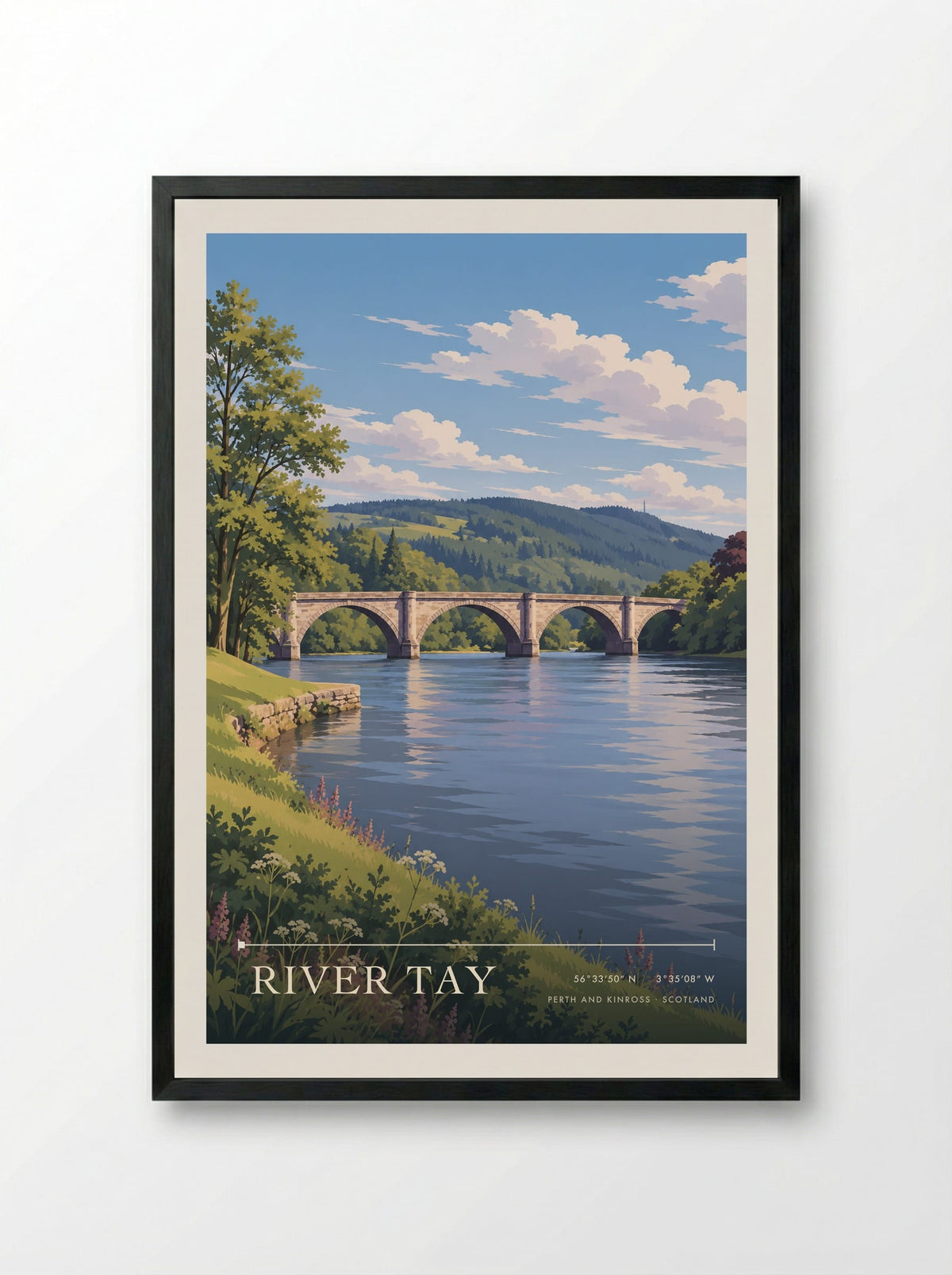 River Tay, Perth and Kinross | Travel Poster - Framed Print Black
