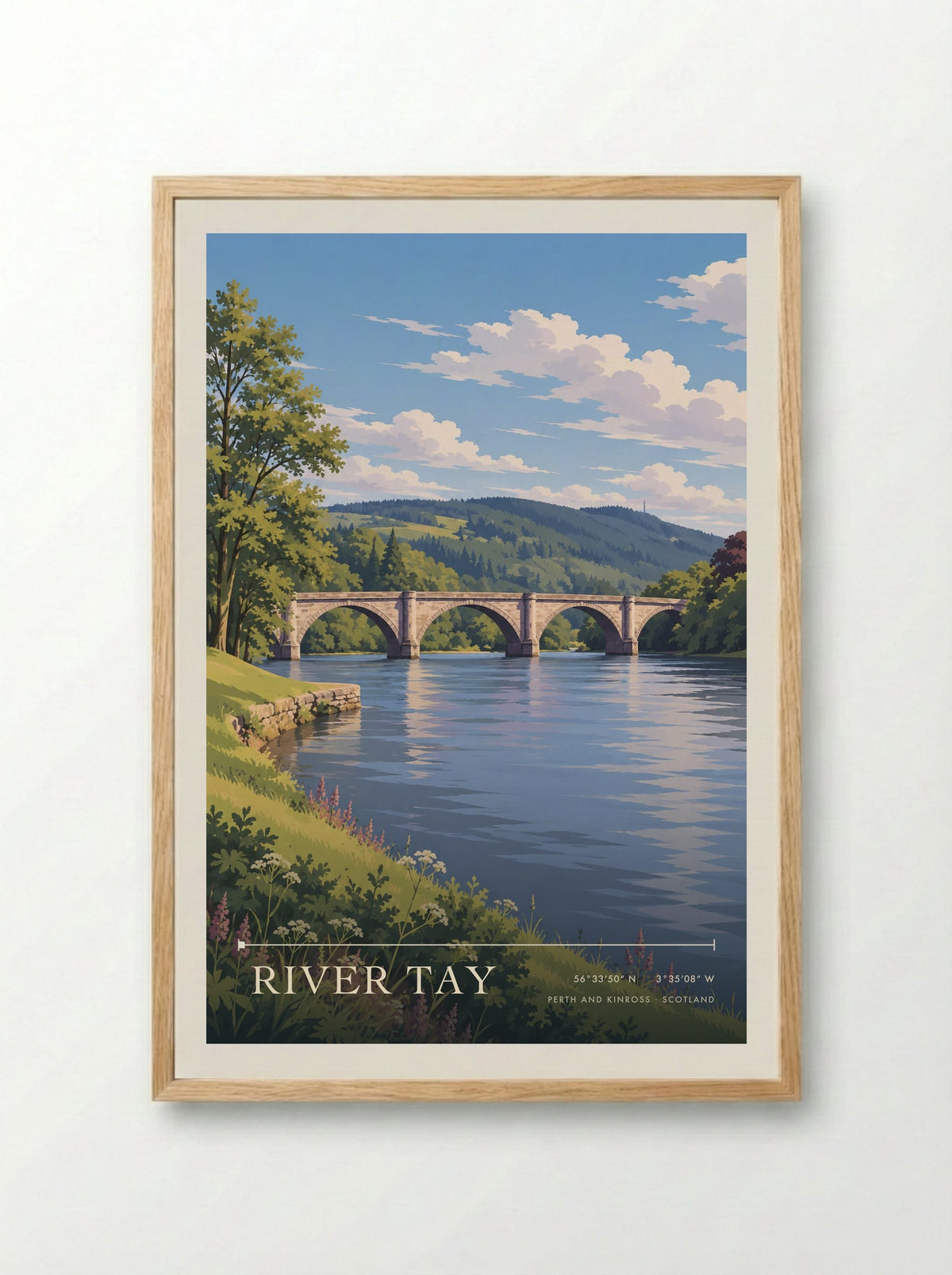 River Tay, Perth and Kinross | Travel Poster - Framed Print Wood