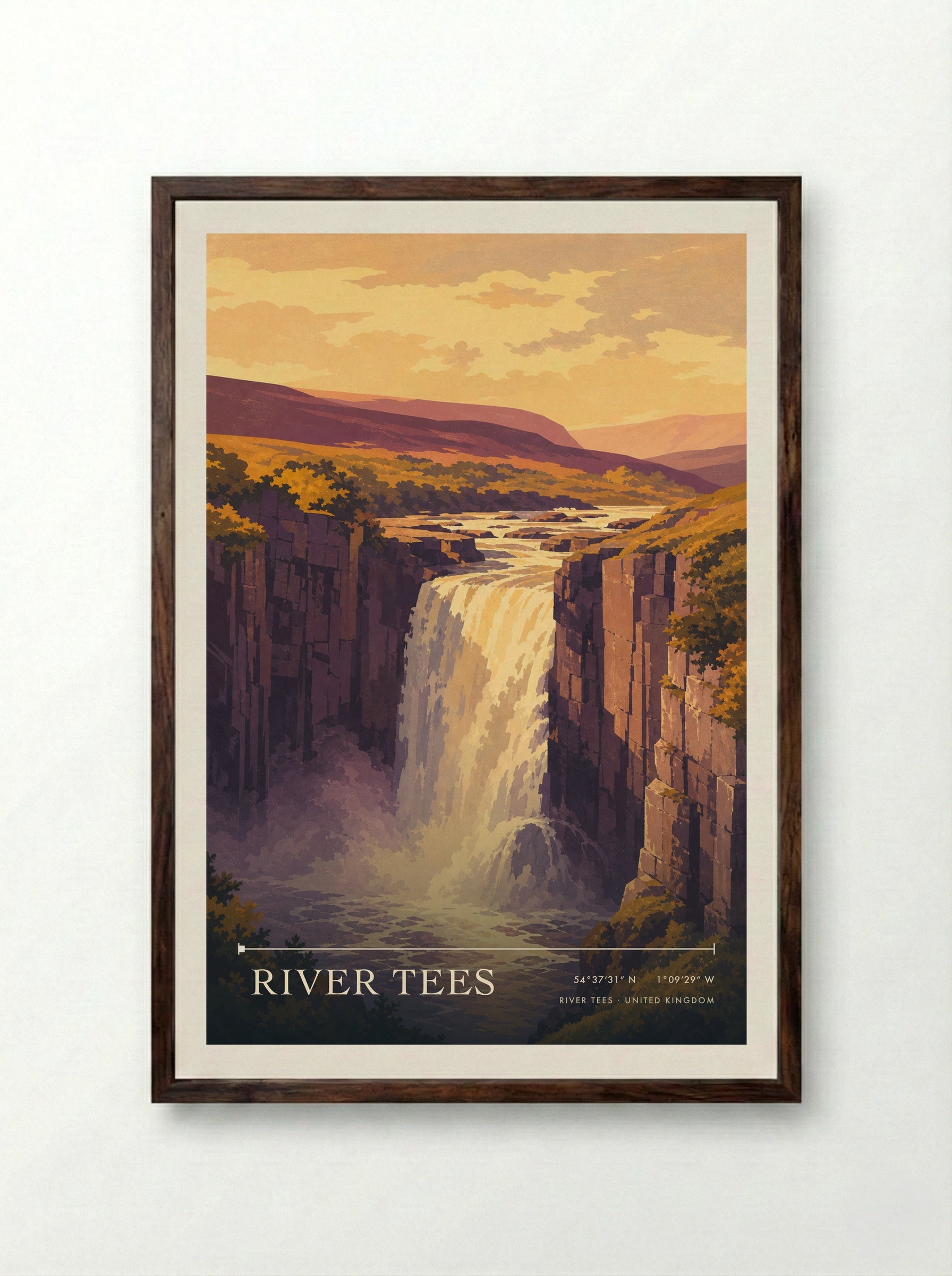 River Tees United Kingdom Travel Poster - Framed Print Dark Wood