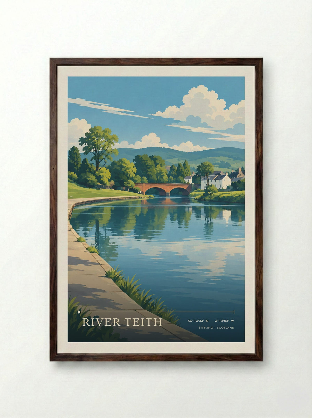 River Teith, Stirling | Travel Poster - Framed Print Dark Wood