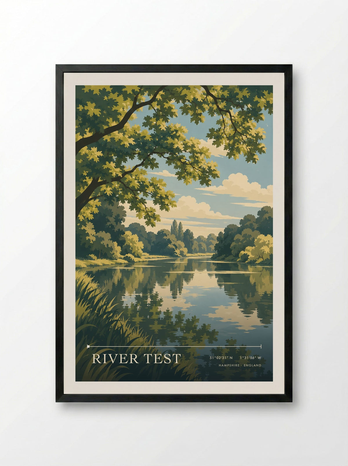 River Test, Hampshire | Travel Poster - Framed Print Black
