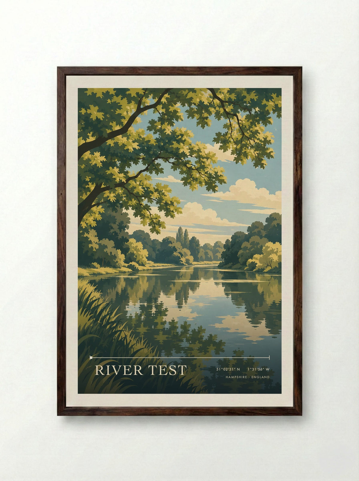 River Test, Hampshire | Travel Poster - Framed Print Dark Wood