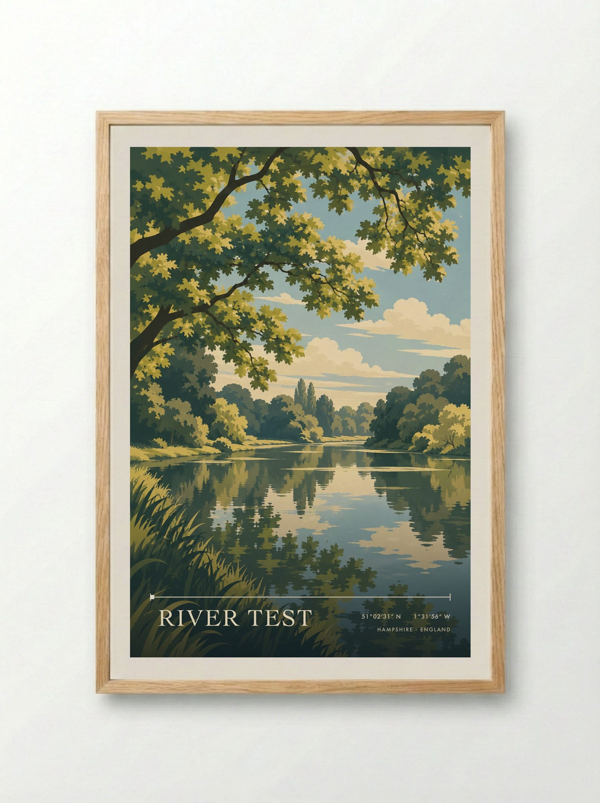River Test, Hampshire | Travel Poster - Framed Print Wood